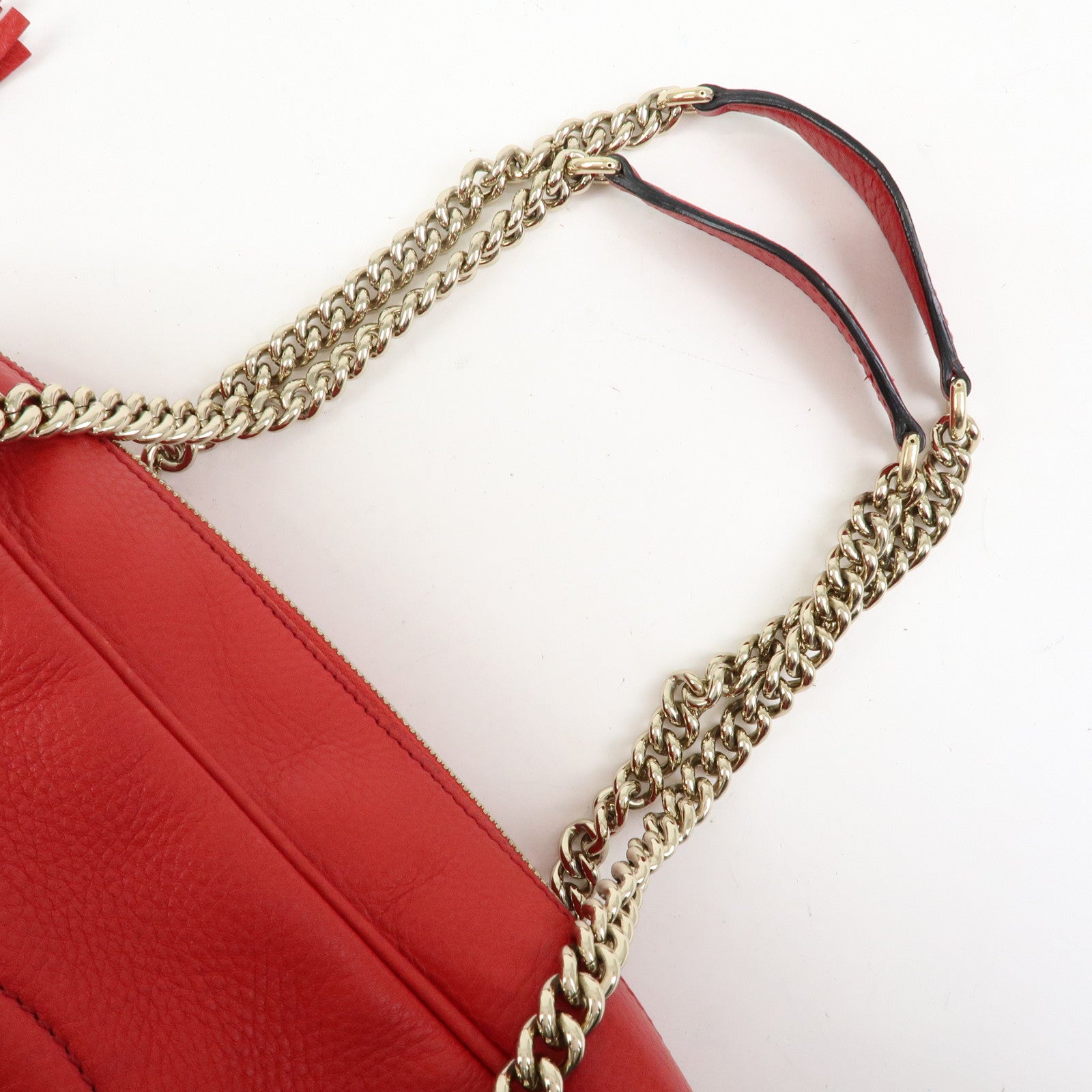 GUCCI SOHO Interlocking G Leather Chain Shoulder Bag Red 353126