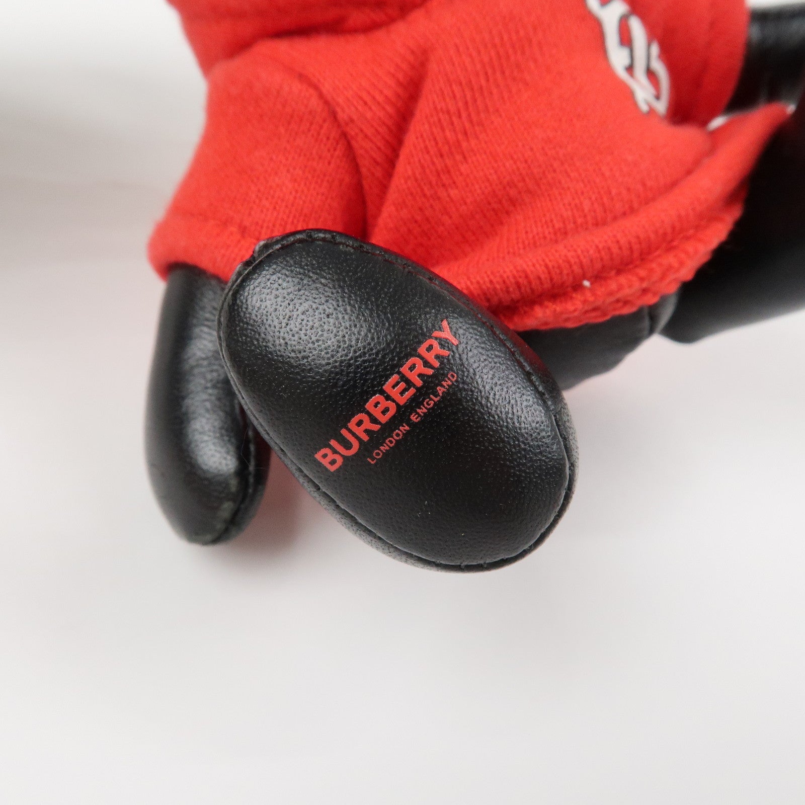 BURBERRY Logo Leather Thomas Bear Bag Charm Key Chain Black Red