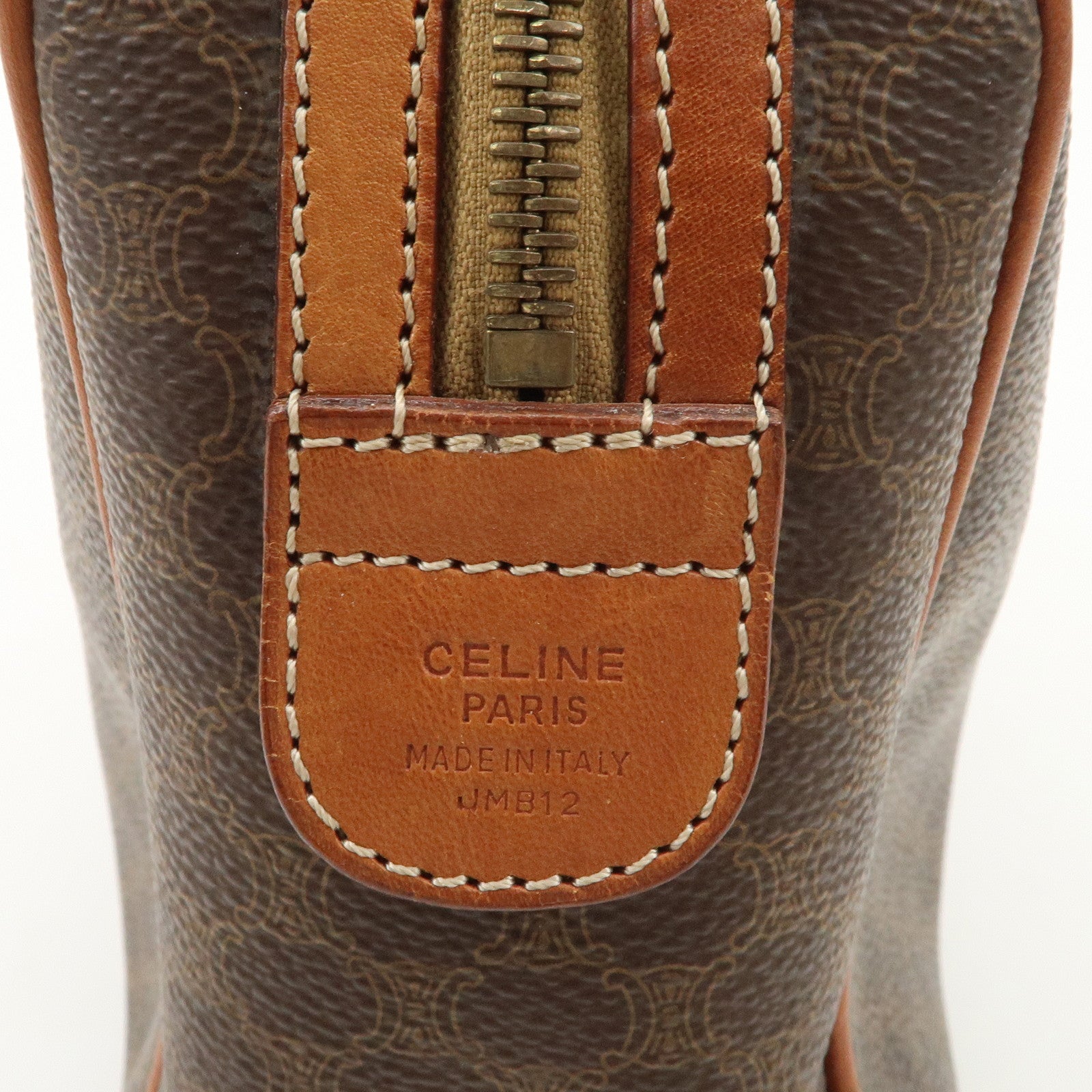 CELINE Macadam PVC Leather Hand Bag Brown Gold HDW