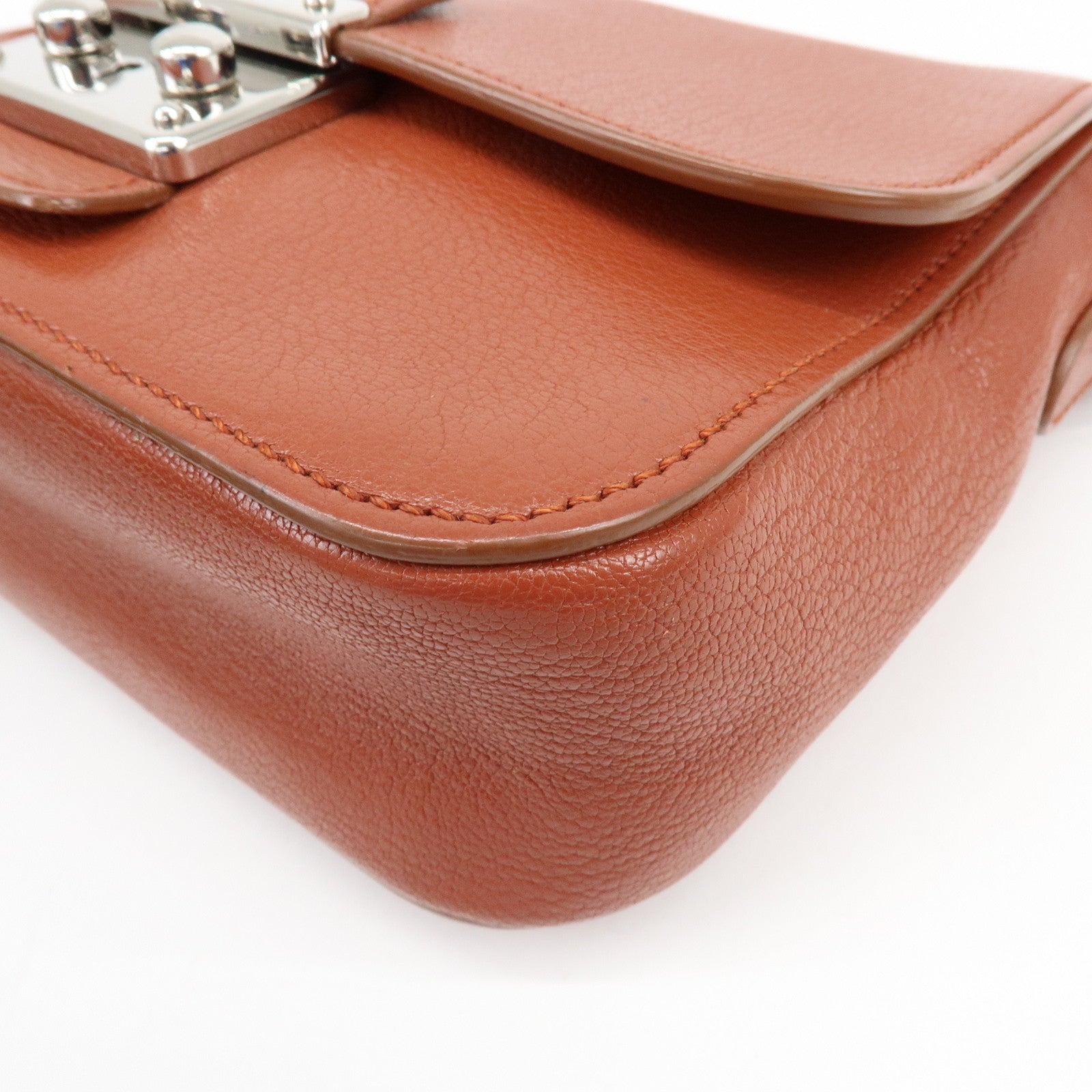 MIU MIU Madras Leather Shoulder Bag Crossbody Bag Brown 5BH638