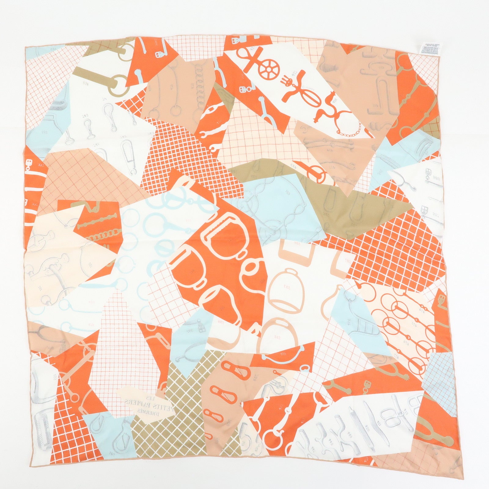 HERMES Carre 65 Set of 2 Silk 100% Scarf Beige Brown Orange
