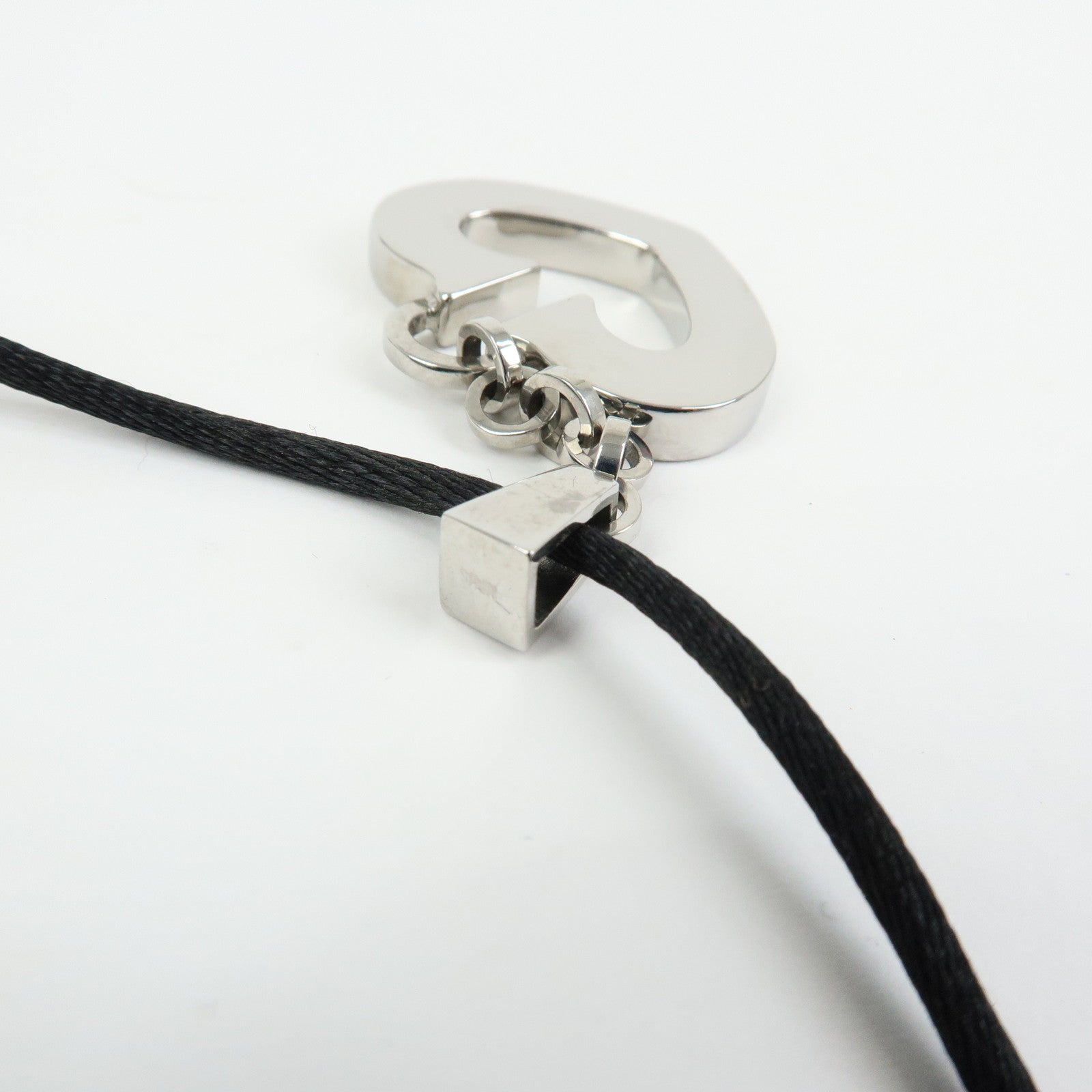 Cartier C Heart Metal Code Pendant Necklace Silver Black