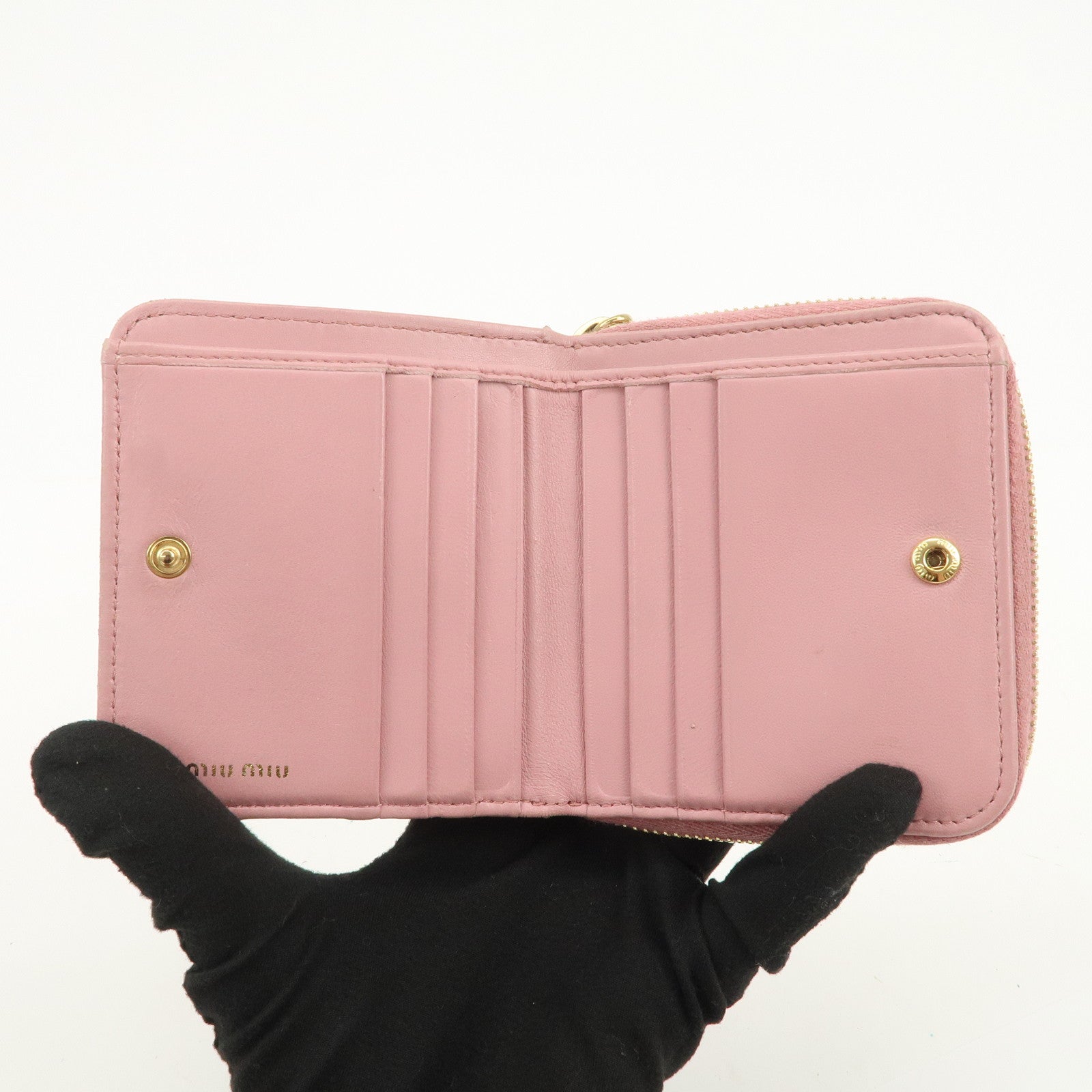 MIU MIU Matelasse Round Zippy Compact Wallet Pink 5ML522