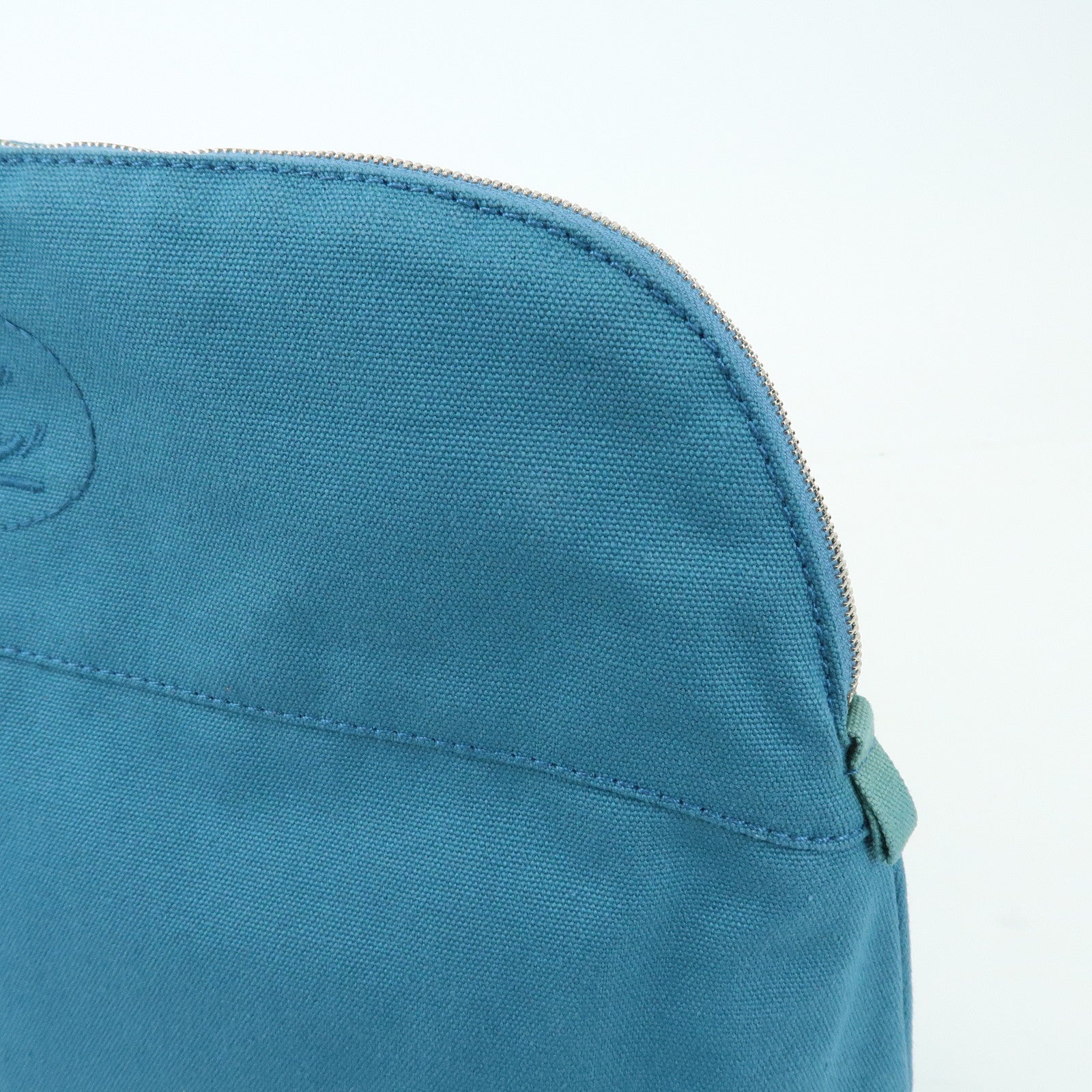 HERMES Cotton Canvas Bolide Cosmetic Pouch TGM Pouch Blue