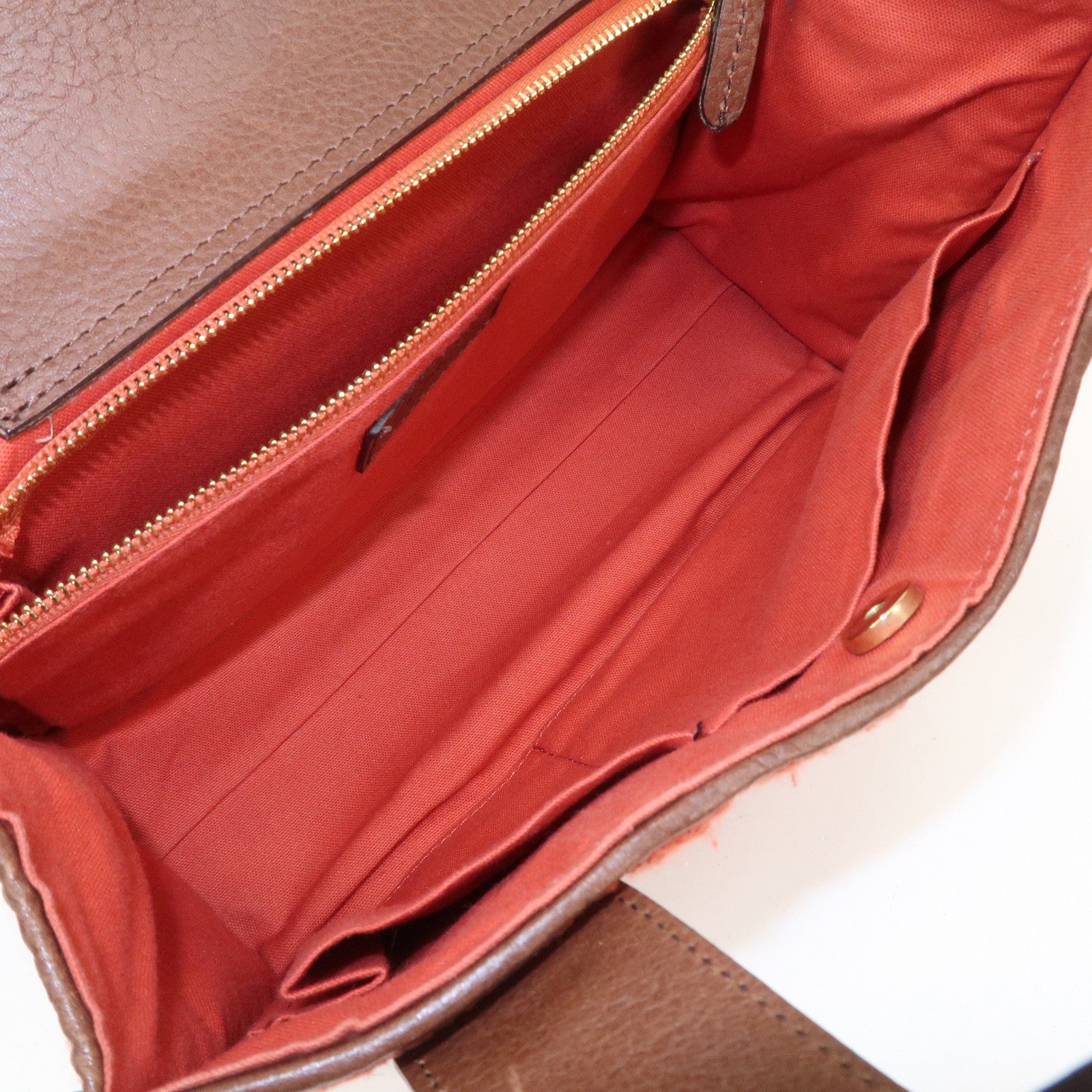 Chloe Knitted Leather Hand Bag Tote Bag Red Brown