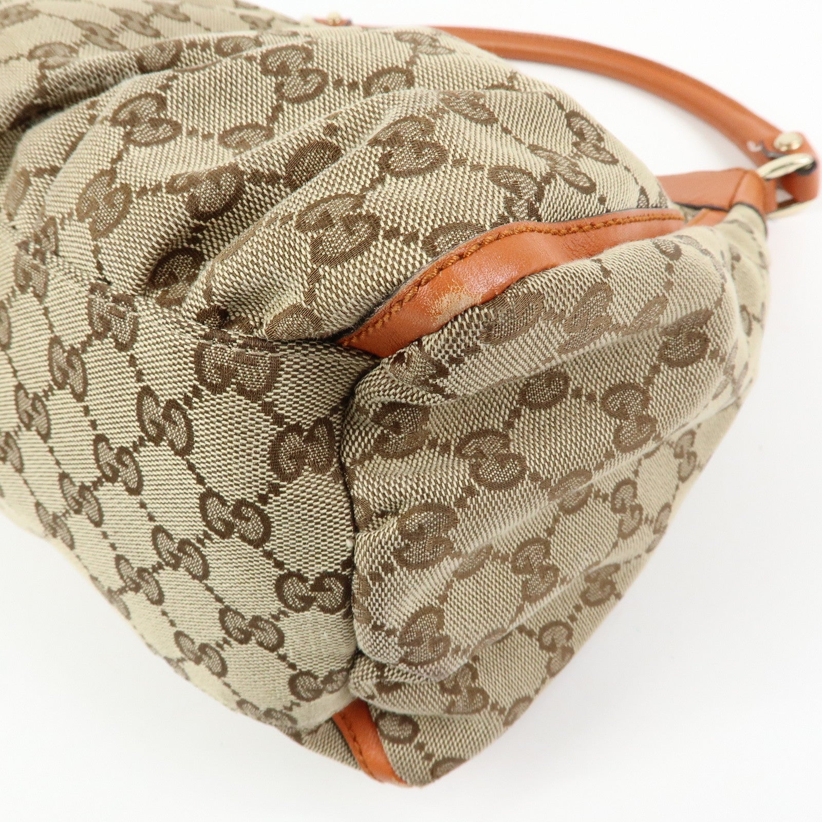 GUCCI Abbey GG Canvas Leather Shoulder Bag Beige Orange 189833