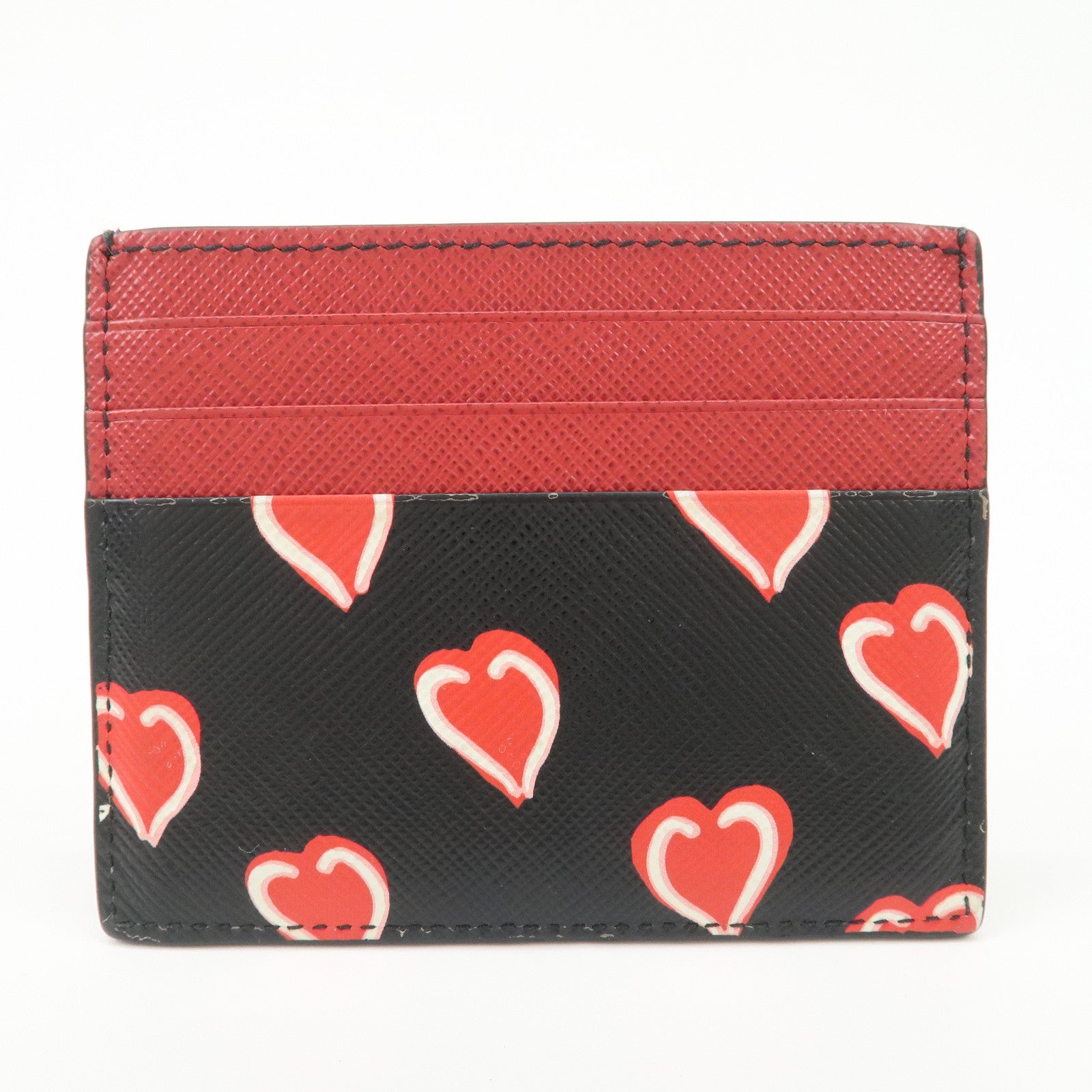 PRADA Saffiano Leather Heart Card Case Black Red White 1MC025