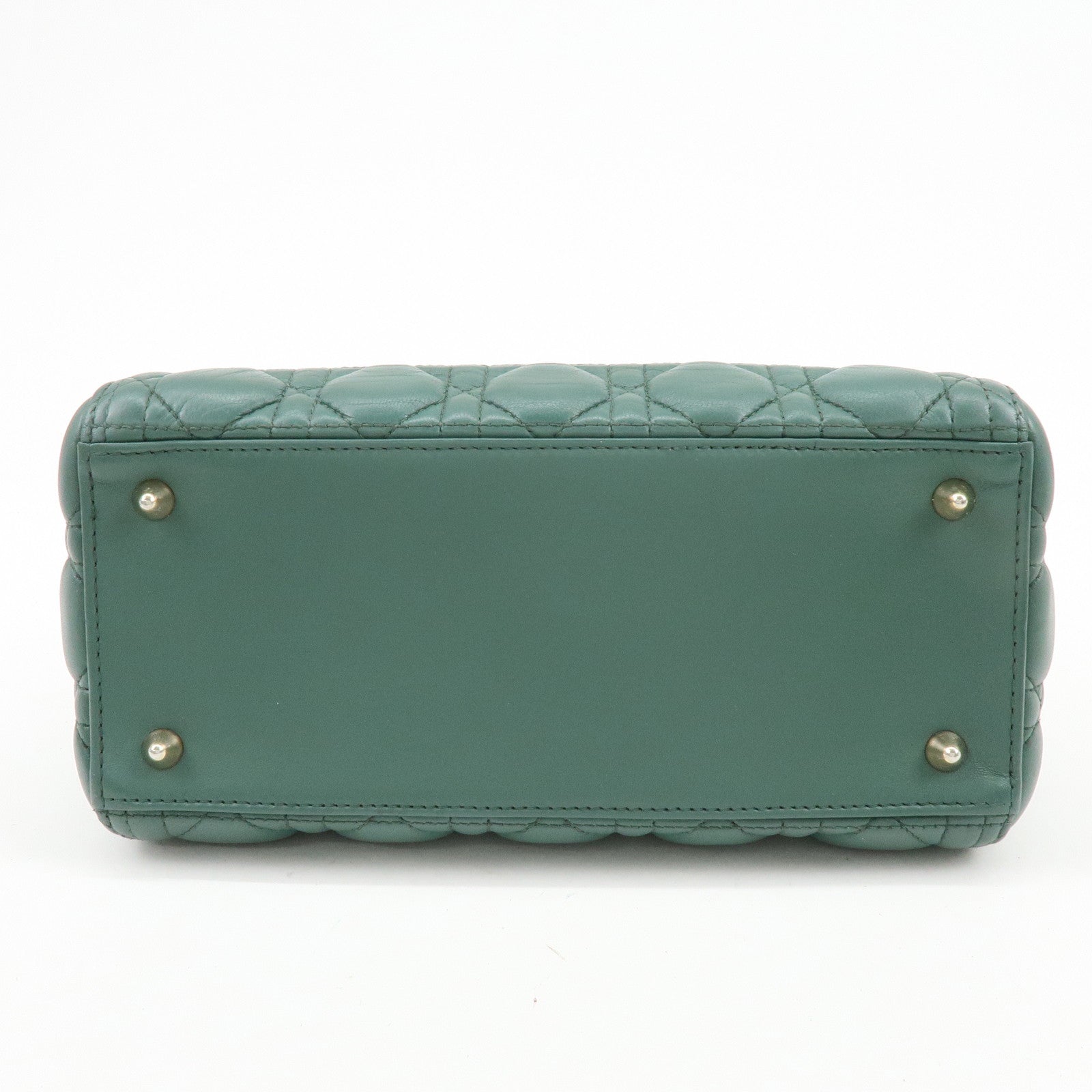 Christian Dior Lady Dior Cannage Lamb Skin 2Way Bag Hand Bag Green