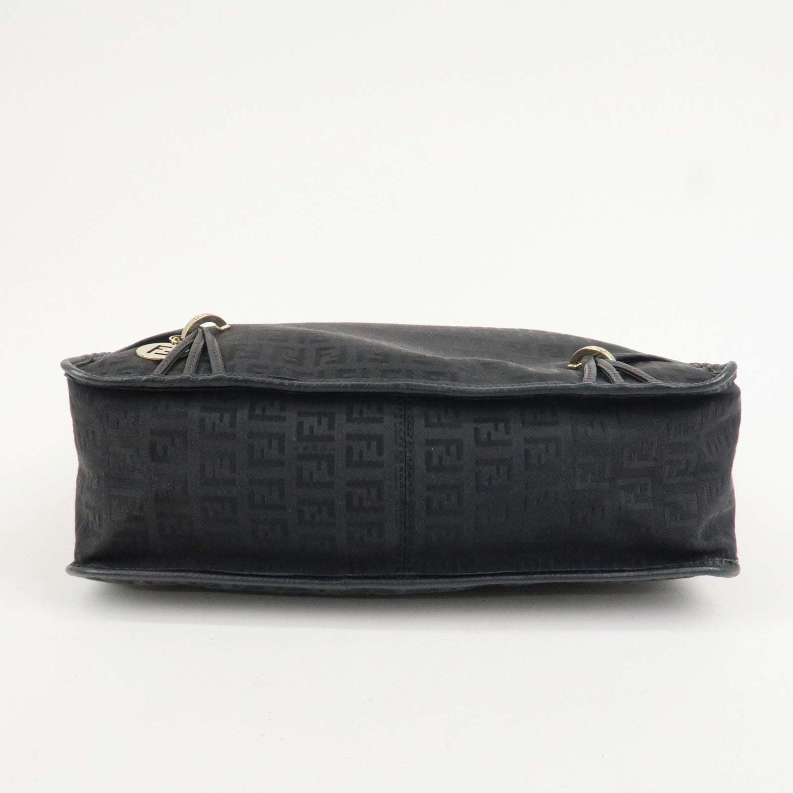 FENDI Zucchino Canvas Leather Shoulder Crossbody Bag Black 8BT090