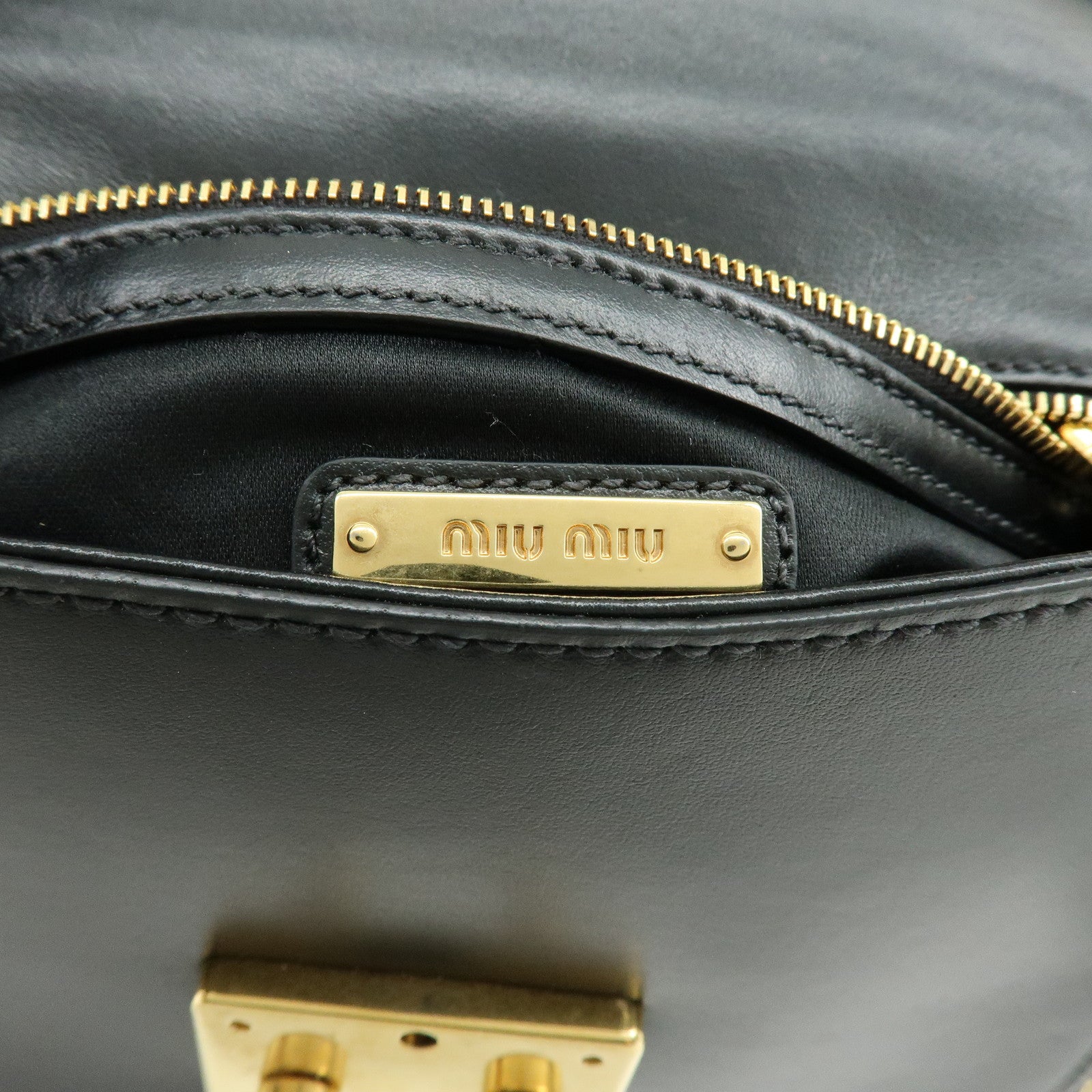 MIU MIU Logo Soft Calf Leather Chain Shoulder Bag Black 5BD147