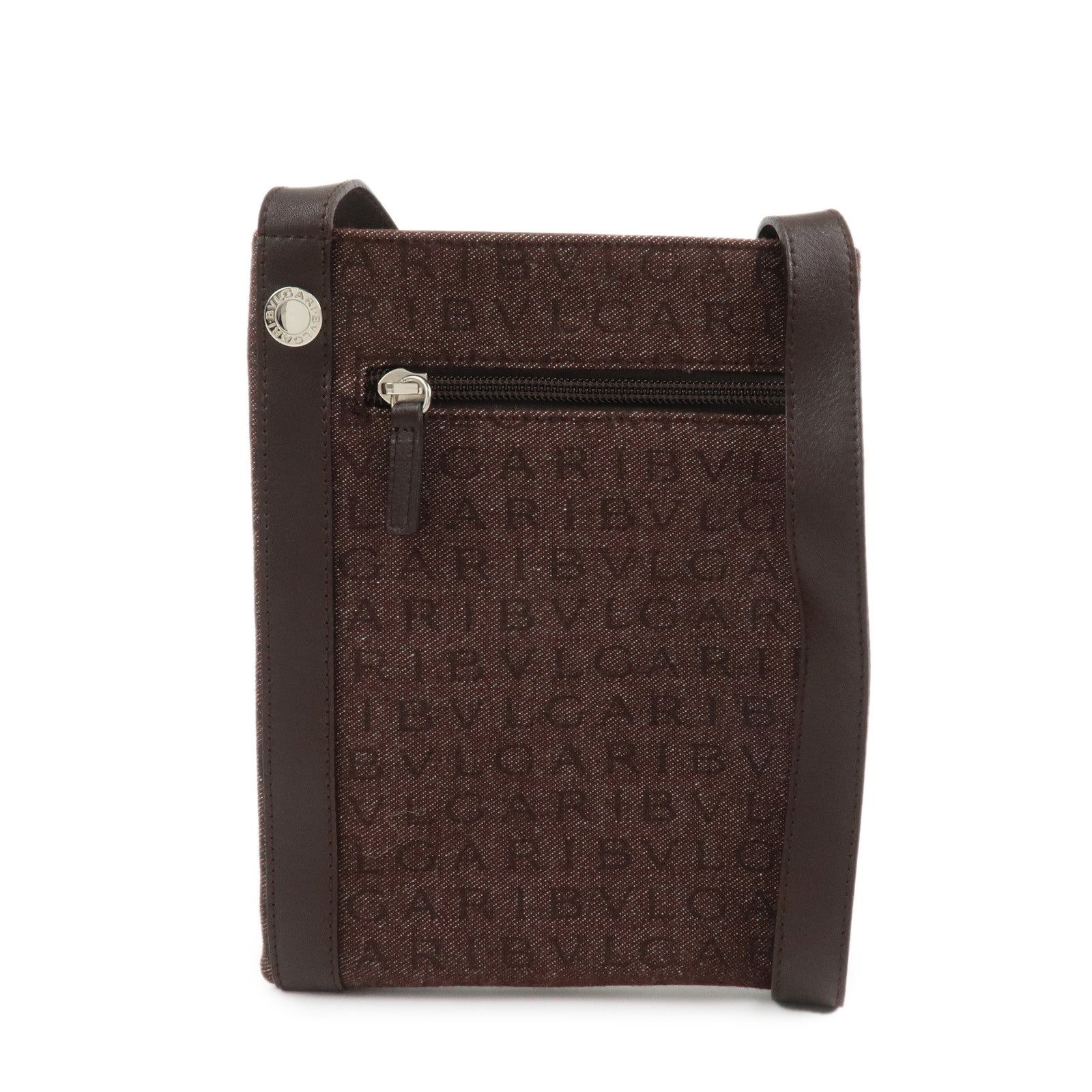BVLGARI Logo Mania Canvas Leather Shoulder Bag Crossbody Bag Brown