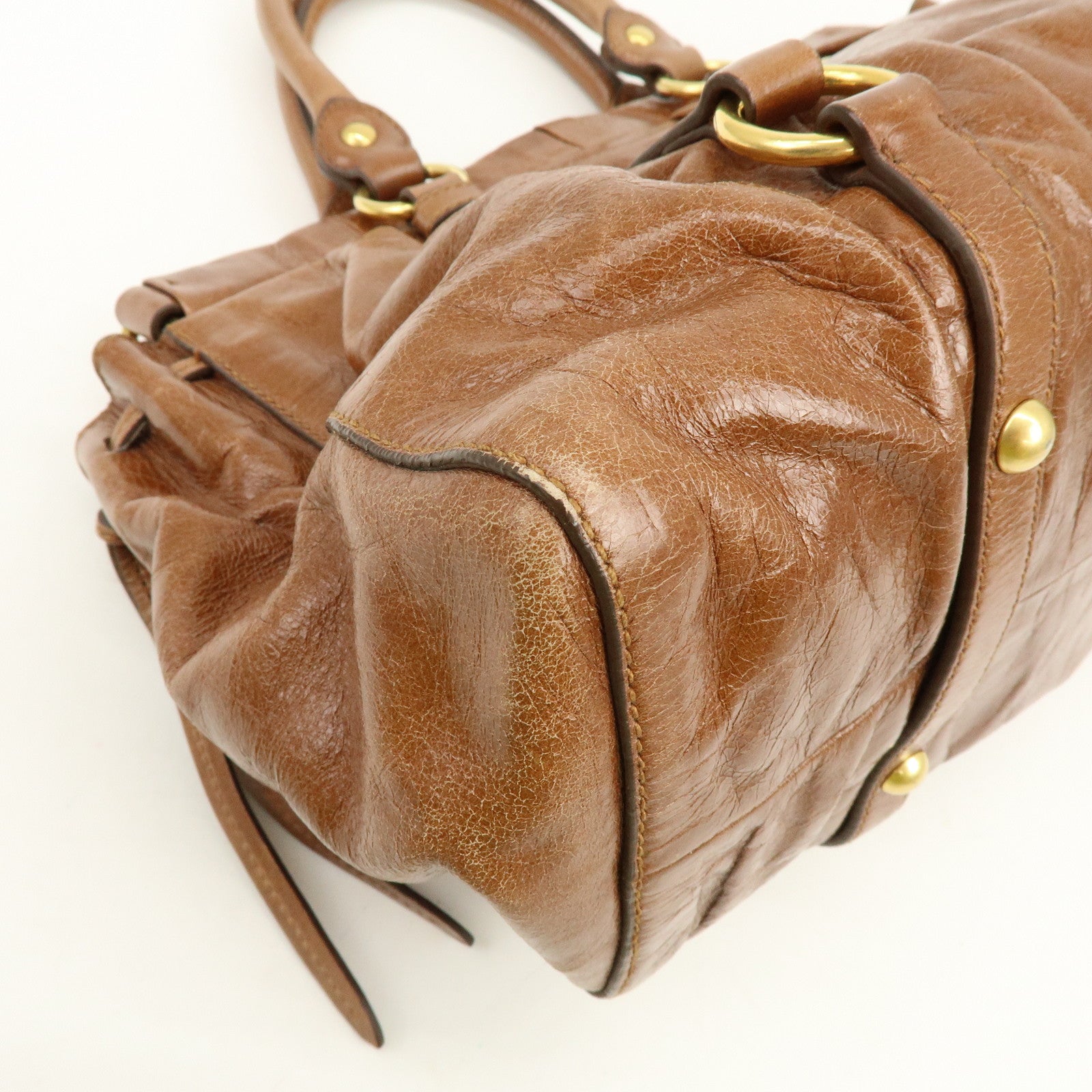 MIU MIU Leather 2Way Bag Hand Bag Shoulder Bag Brown RT0383
