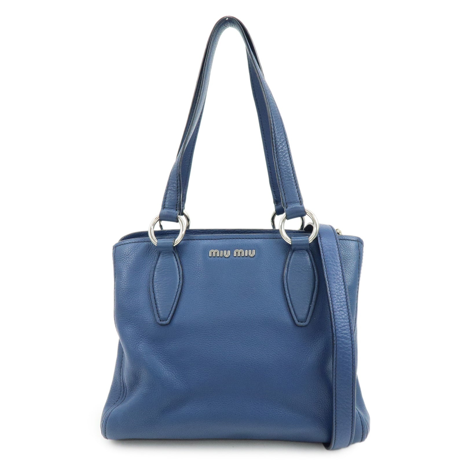 MIU MIU Leather 2Way Bag Hand Bag Shoulder Crossbody Bag Blue