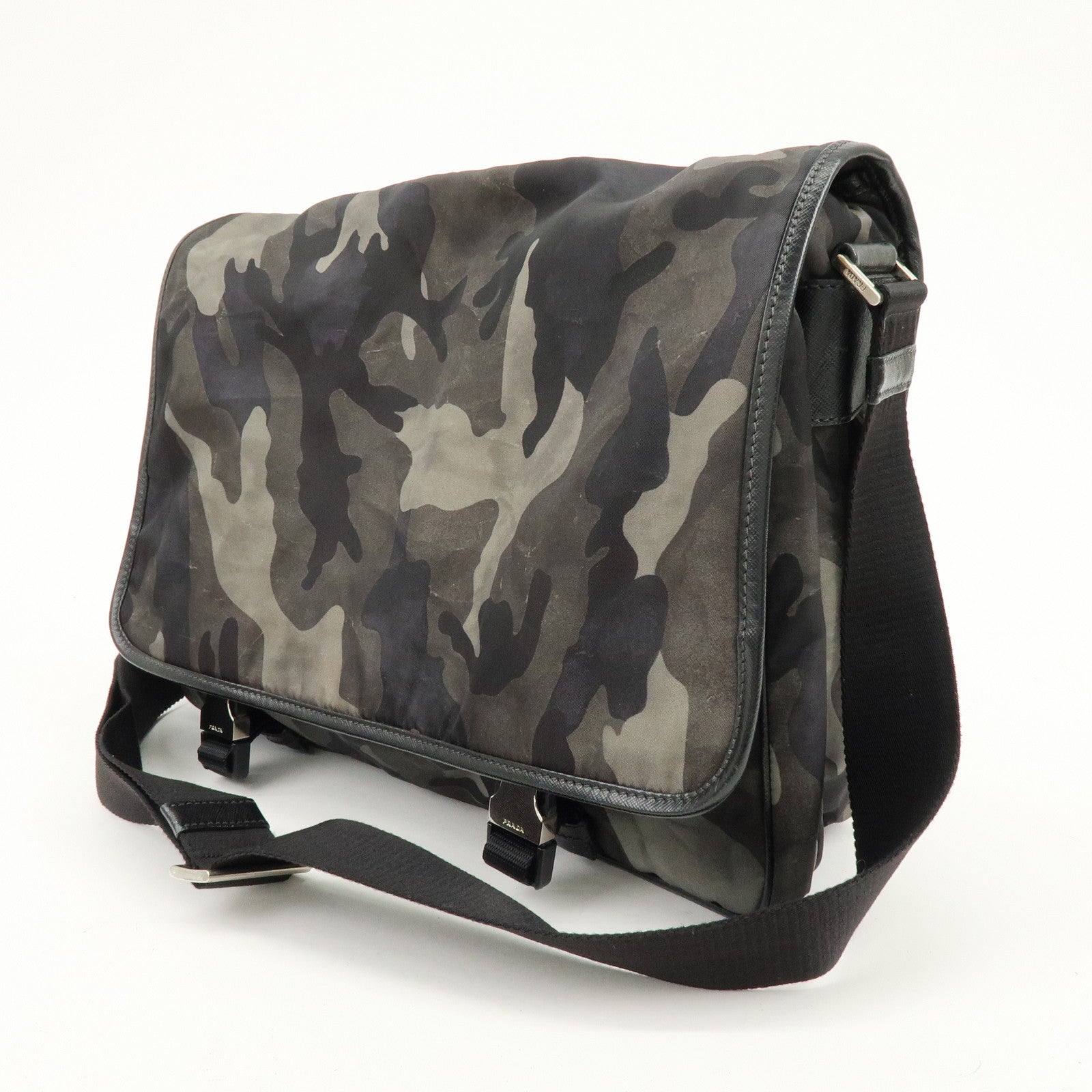 PRADA Triangle Logo Nylon Saffiano Leather Camouflage Shoulder Bag