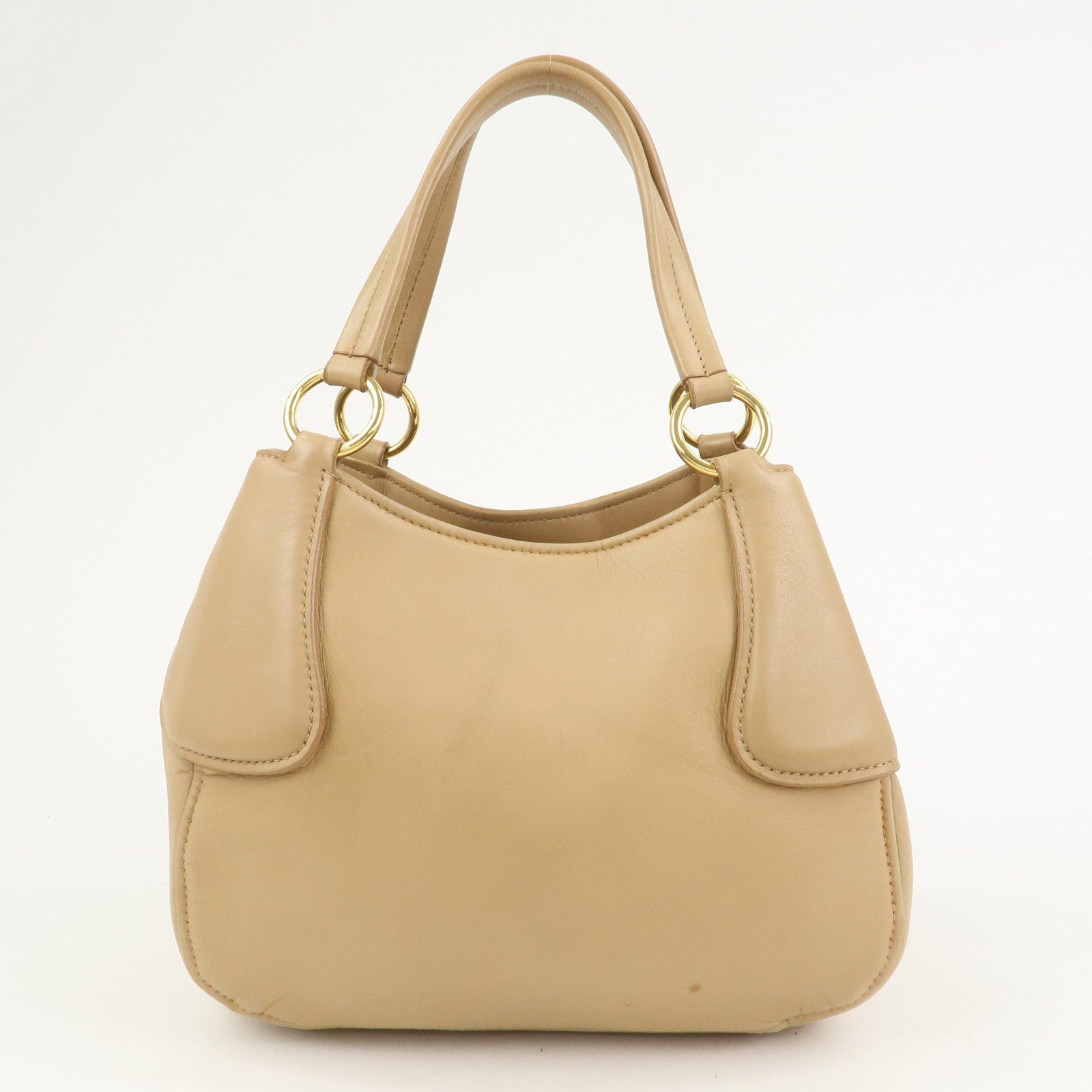 MIU MIU Logo Leather Shoulder Bag Hand Bag Light Brown RR1378
