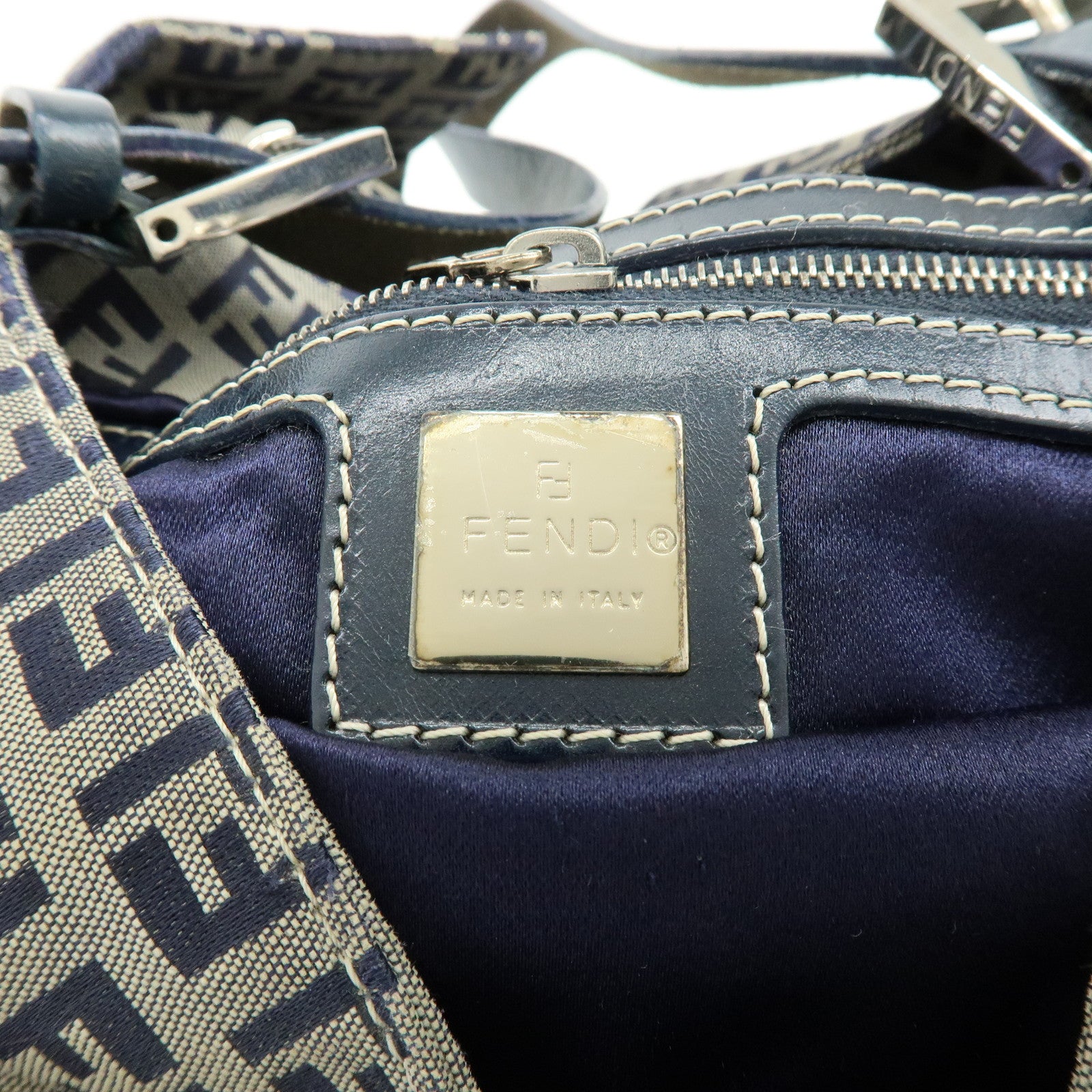 FENDI Mamma Baguette Zucchino Canvas Leather Shoulder Bag 26424