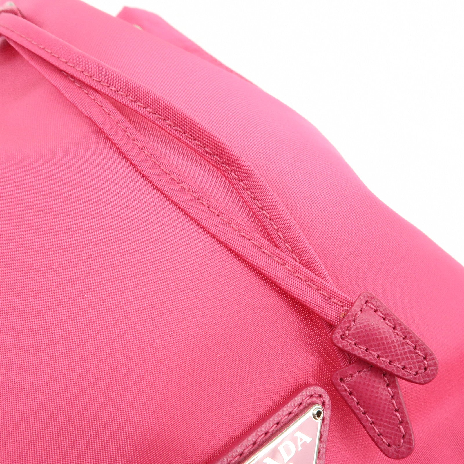PRADA Triangle Logo Nylon Leather Drawstring Pouch Pink 1N0369
