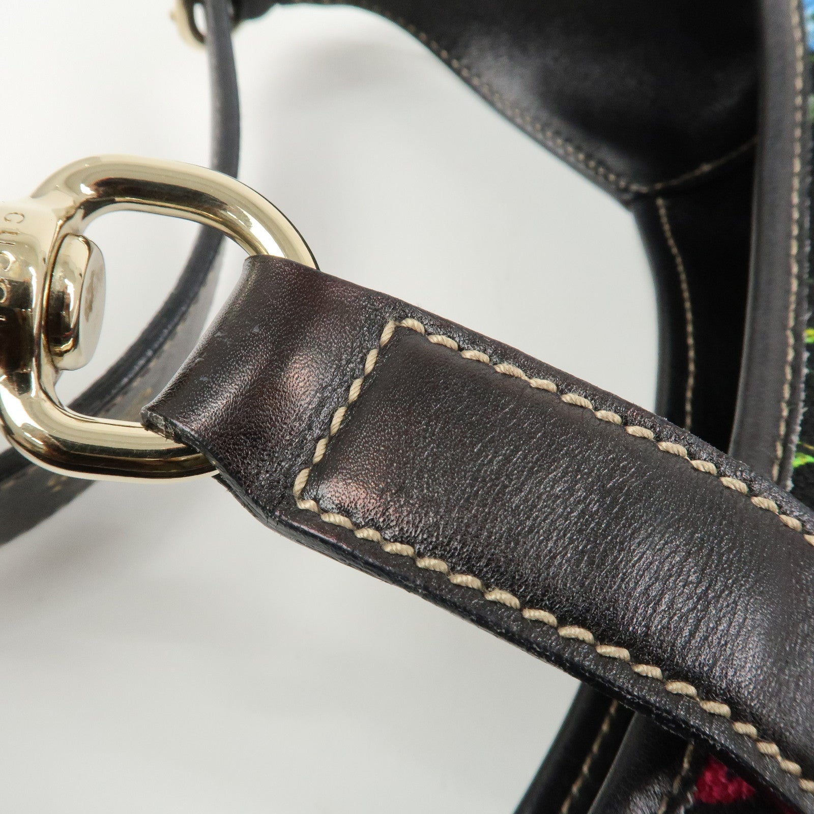 GUCCI Canvas Leather Shoulder Bag Flower Print Black 153029