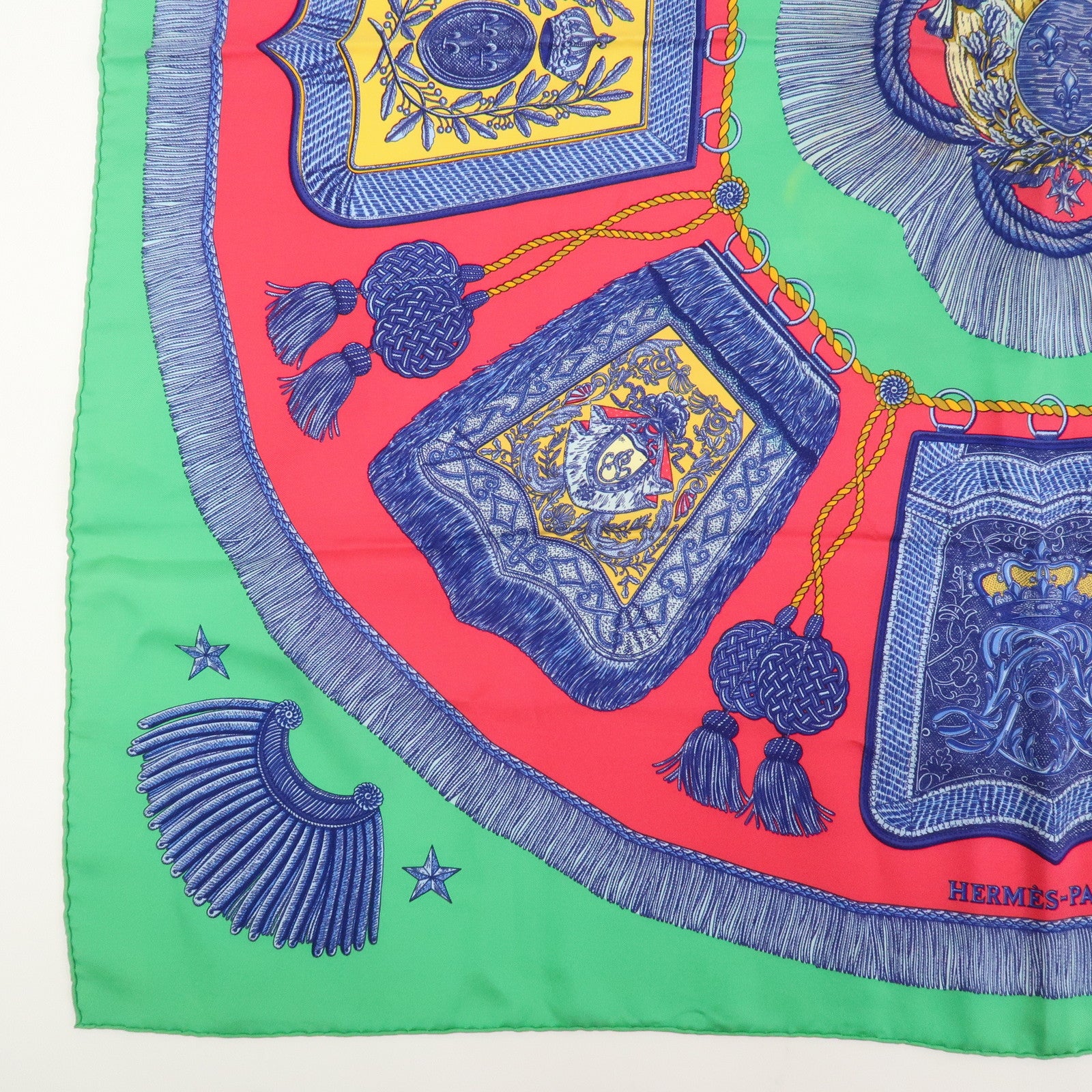 HERMES Carre 90 Silk 100% Scarf Poste et Cavalerie Green Red Blue