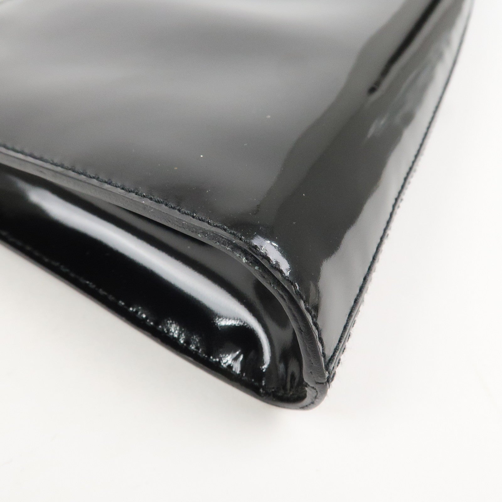 Ferragamo Patent Leather Shoulder Bag Hand Bag Black Silver HDW