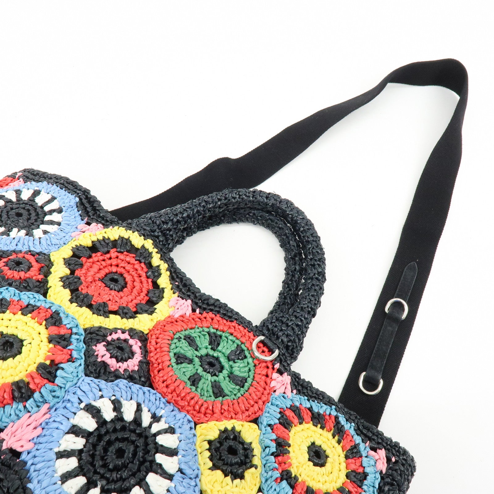 PRADA Triangle Logo Raffia 2Way Hand Bag Black Multicolor 1BG889