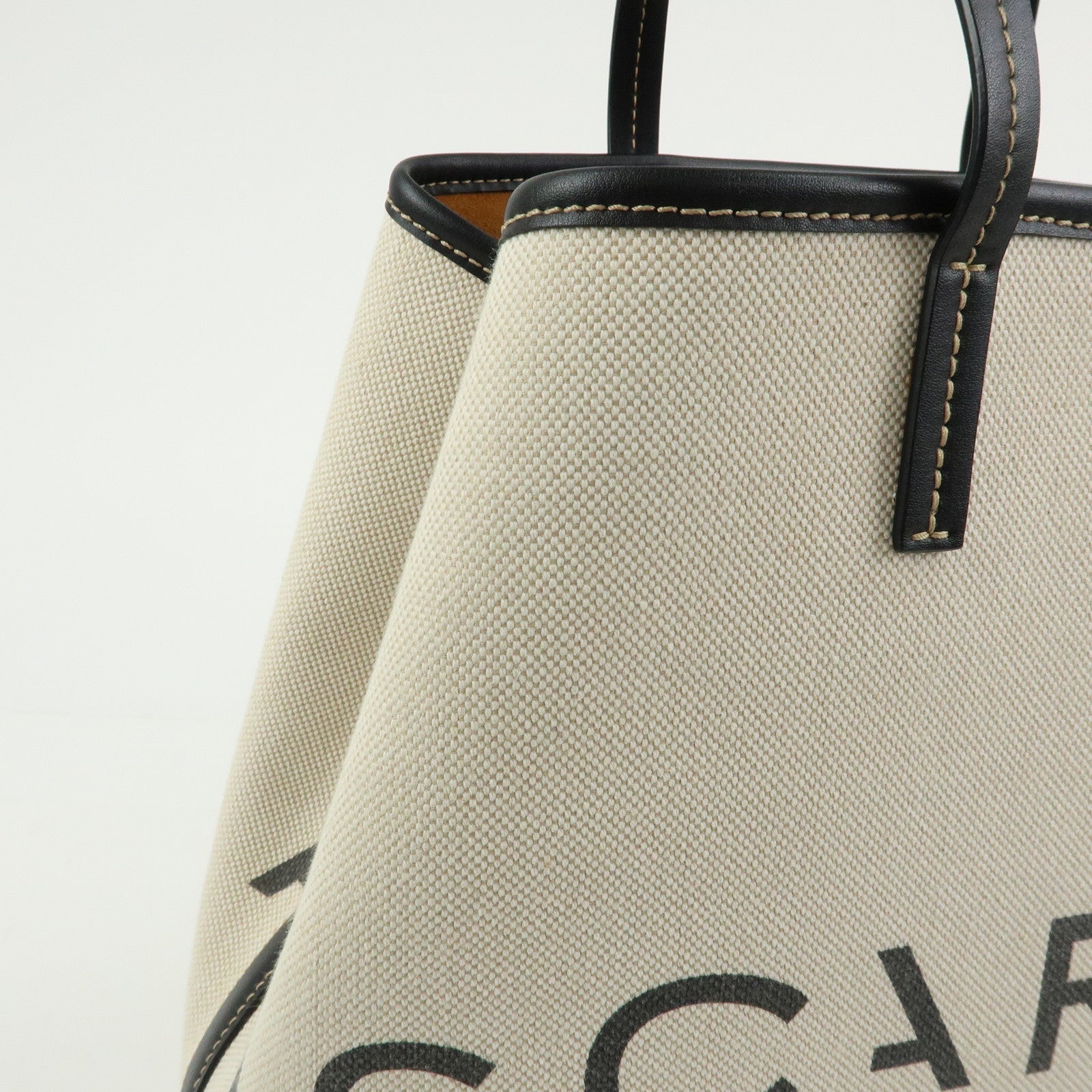 STELLA MCCARTNEY Leather Canvas Tote Bag Shoulder Bag Ecru Black