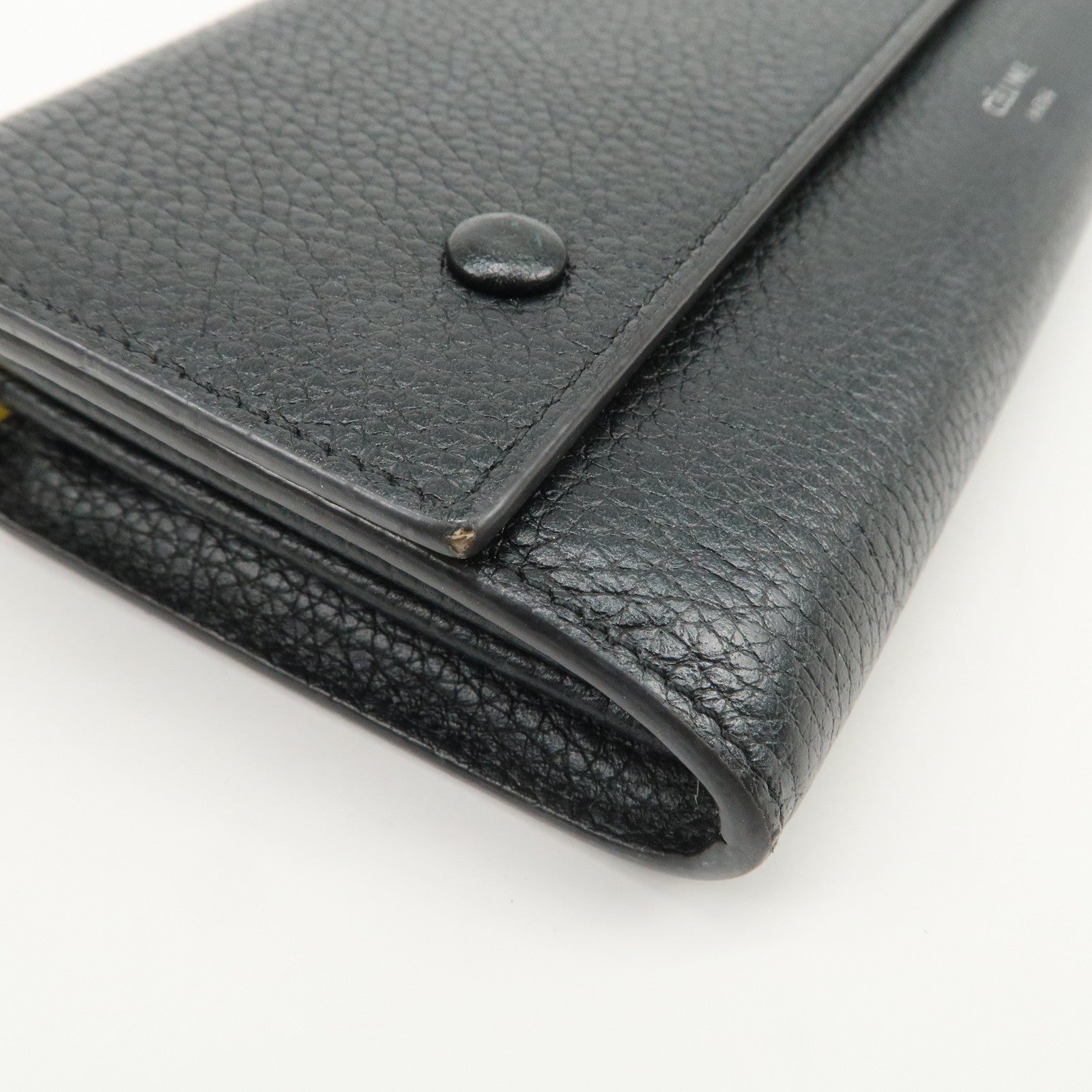 CELINE Logo Glen Calfskin Button Flap Long Wallet Navy