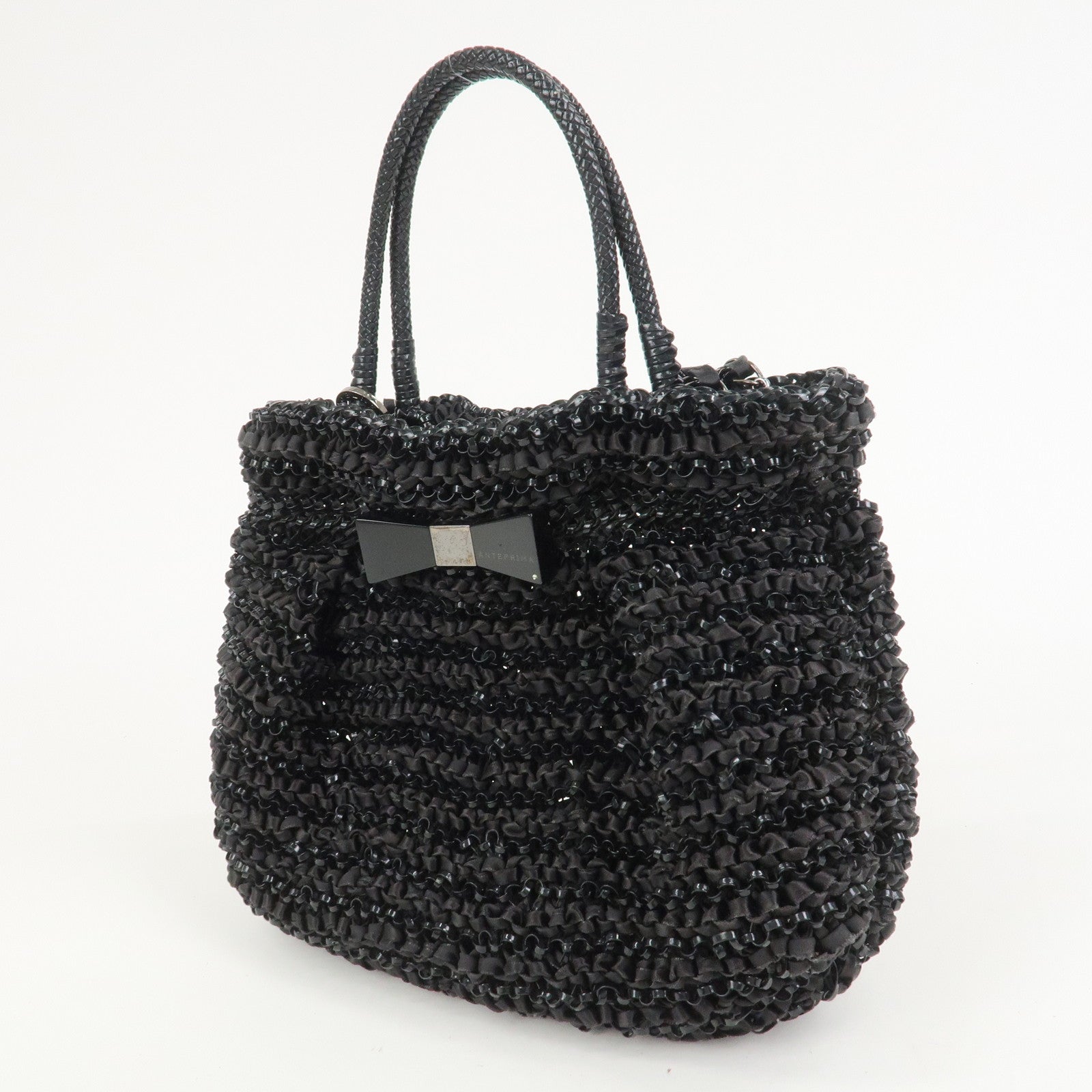 ANTEPRIMA Wire Bag PVC 2Way Bag Hand Bag Shoulder Bag Ribbon Black