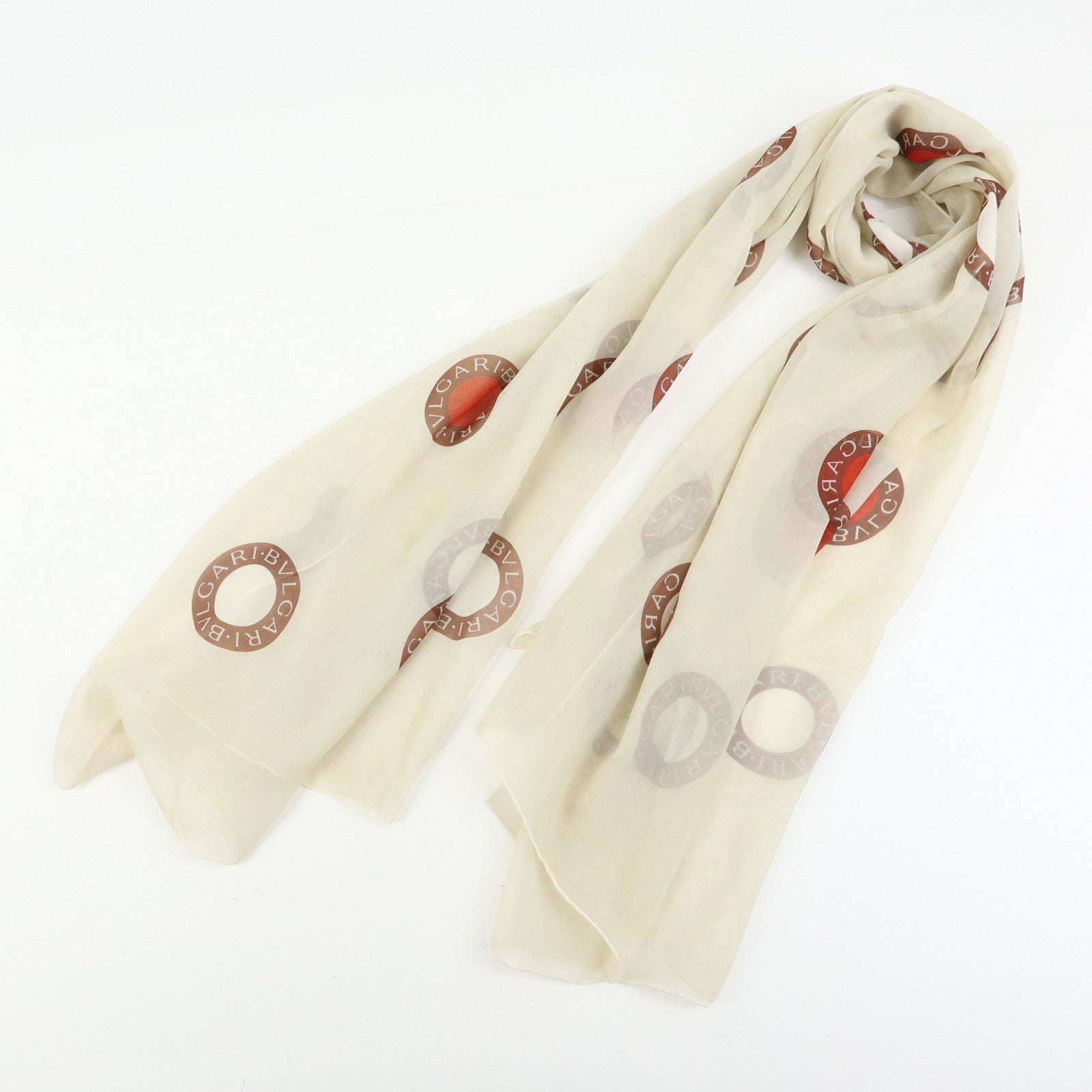 BVLGARI BVLGARI Silk 100% Sheer Scarf Beige Red