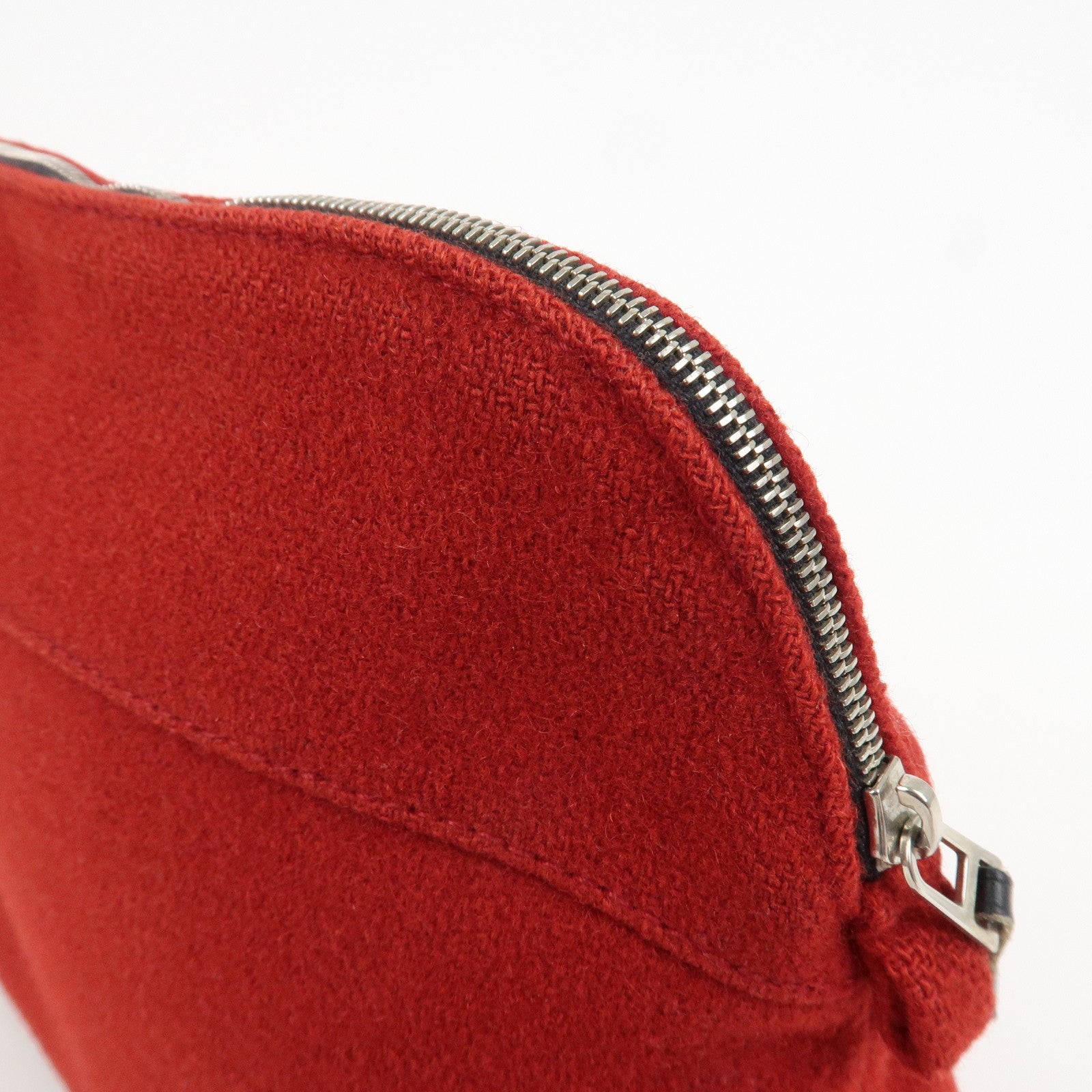 HERMES Wool 100% Leather Bolide Pouch MM Cosmetic Pouch Red