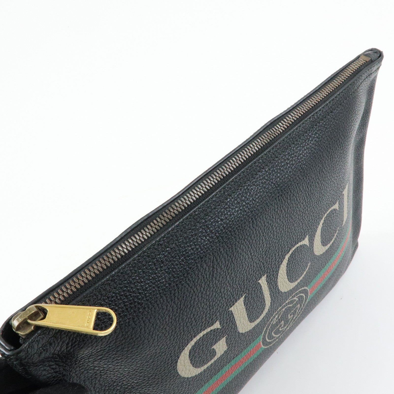 GUCCI Sherry Vintage Logo Leather Clutch Bag Black 500981