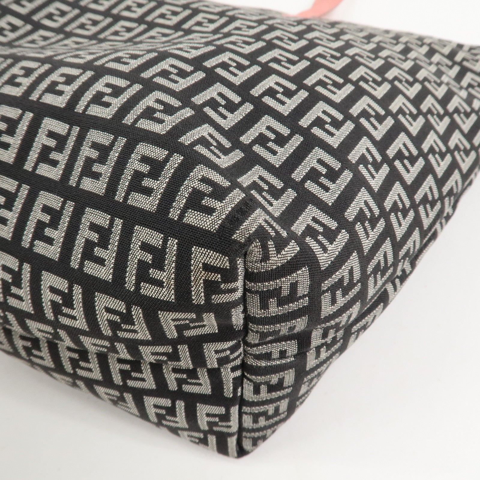 FENDI Zucchino Canvas Leather Tote Shoulder Bag Black Pink 8BH025