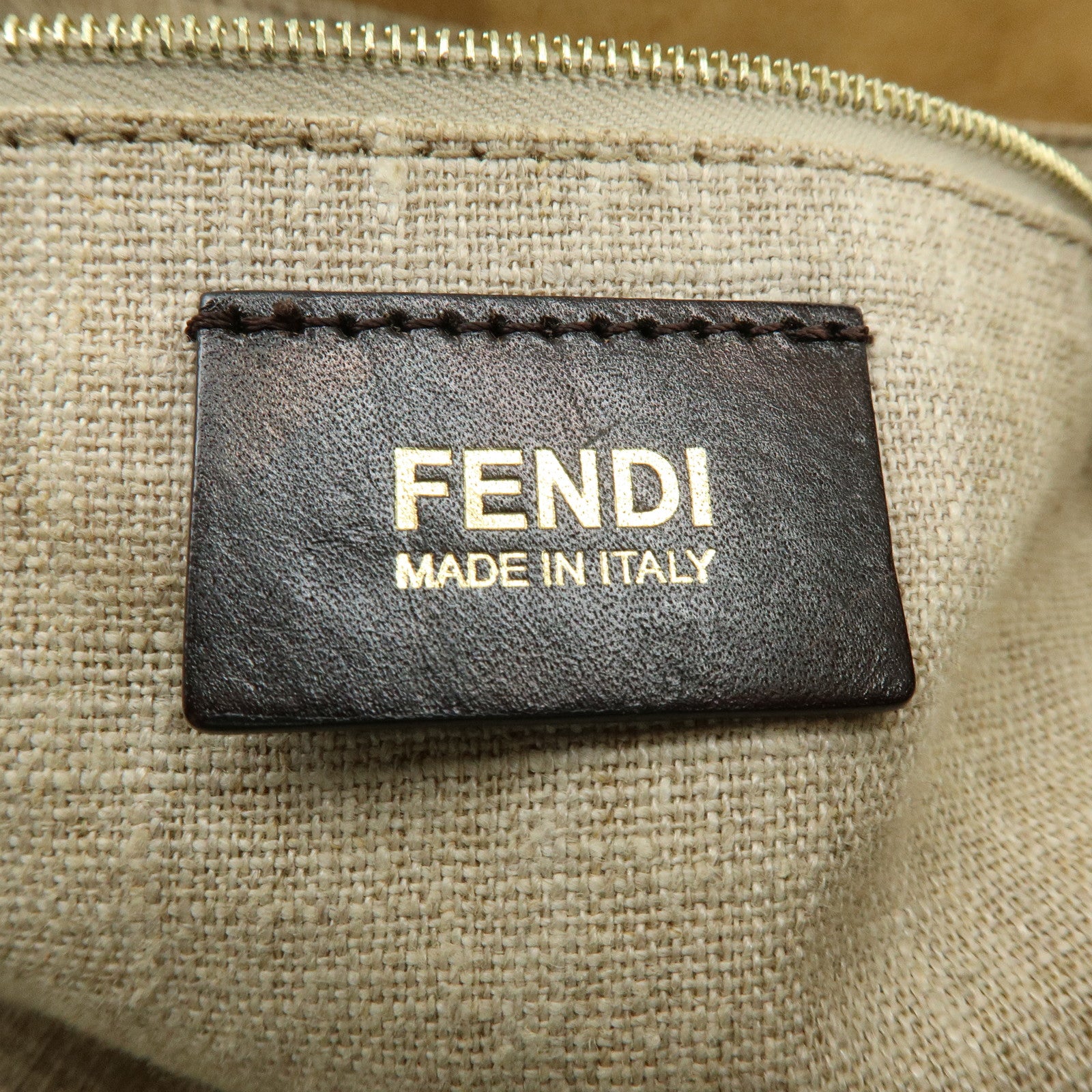 FENDI Pequin Canvas Leather Shoulder Bag Hand Bag Brown Red 8BR653