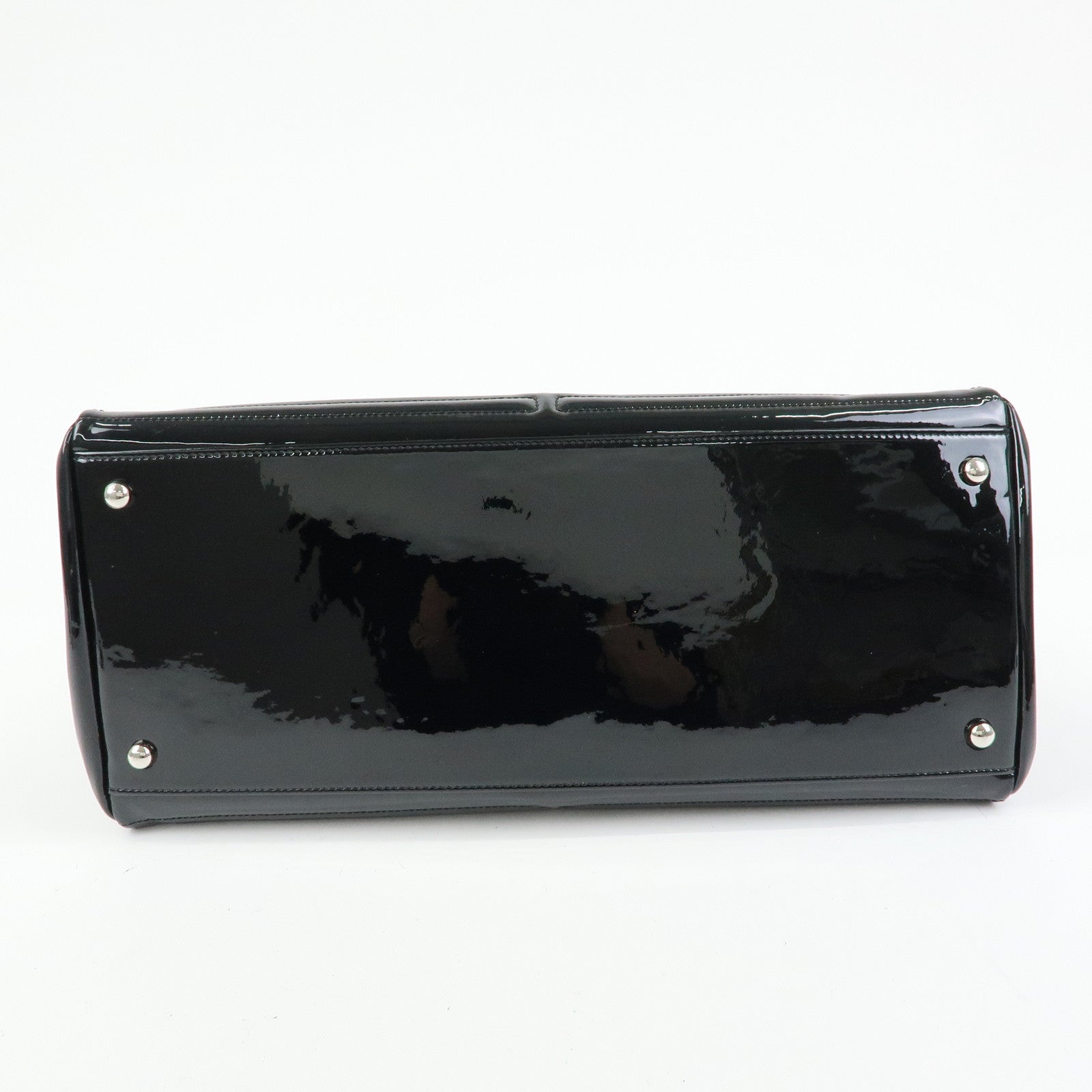 CHANEL COCO Mark Patent Leather Lamb Skin Tote Bag Hand Bag Black