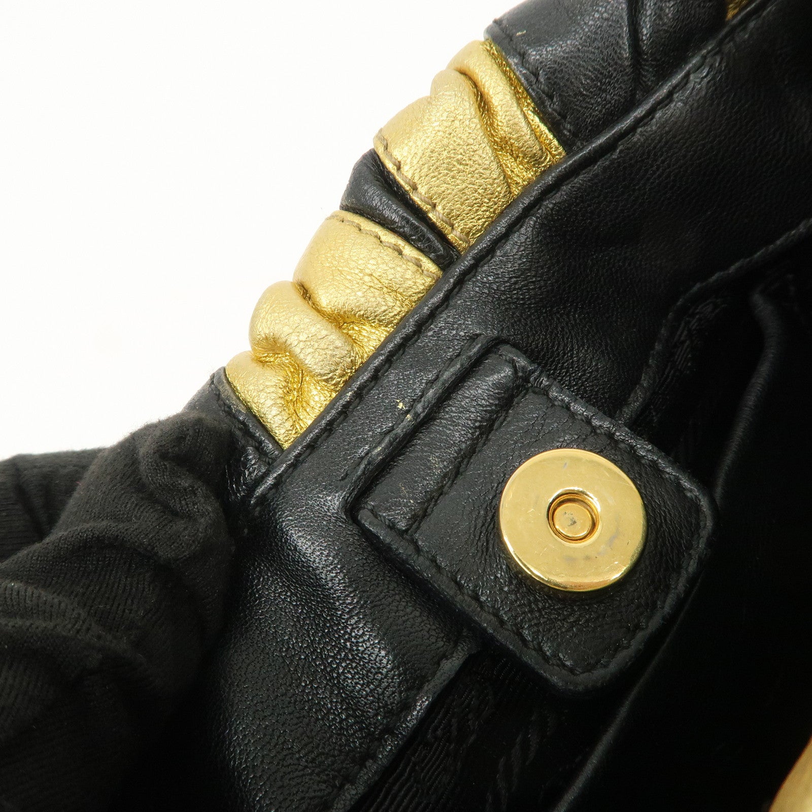PRADA Leather Hand Bag Black Gold Hardware