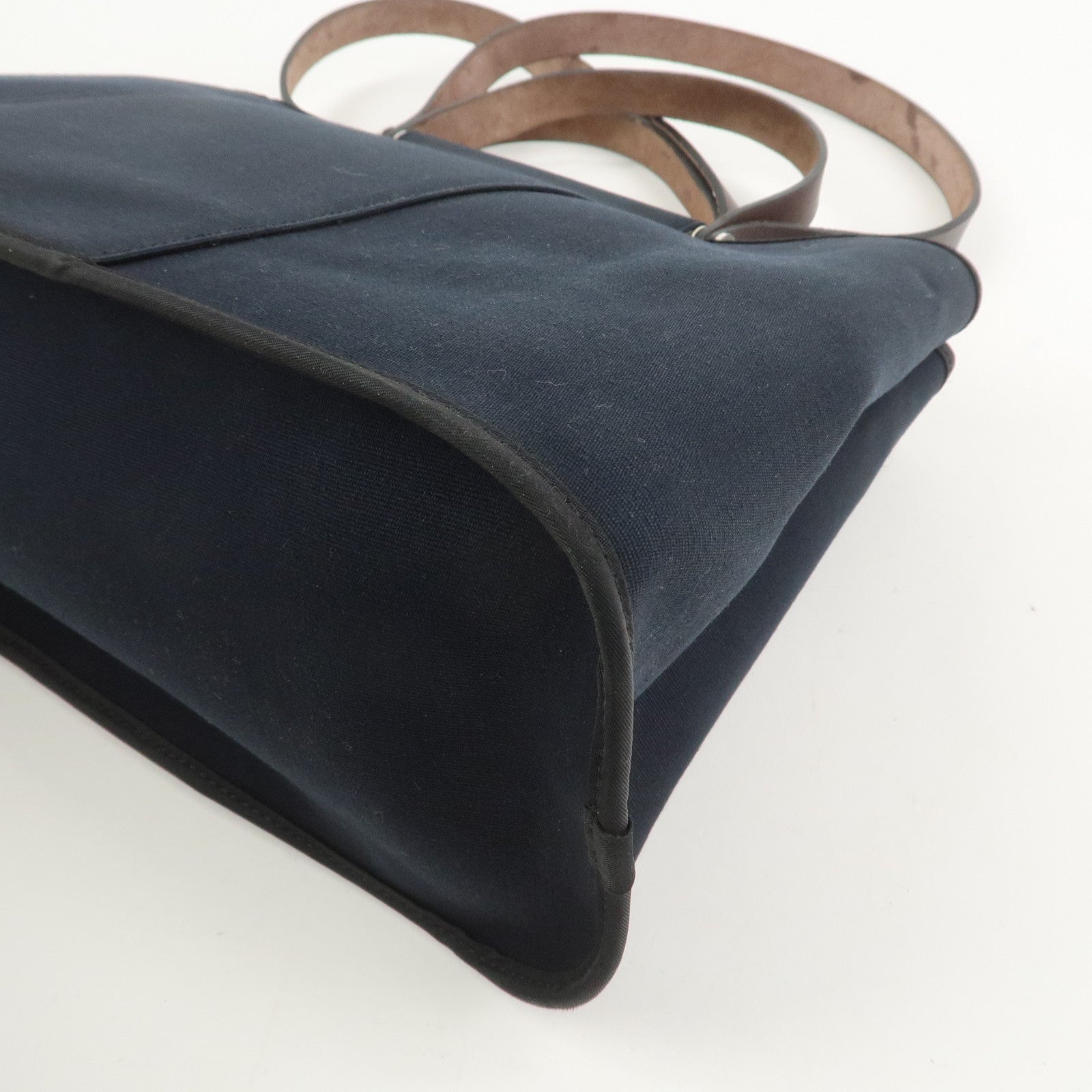 HERMES Cabas Elan PM Toile Officier Leather Tote Bag Hand Bag Black