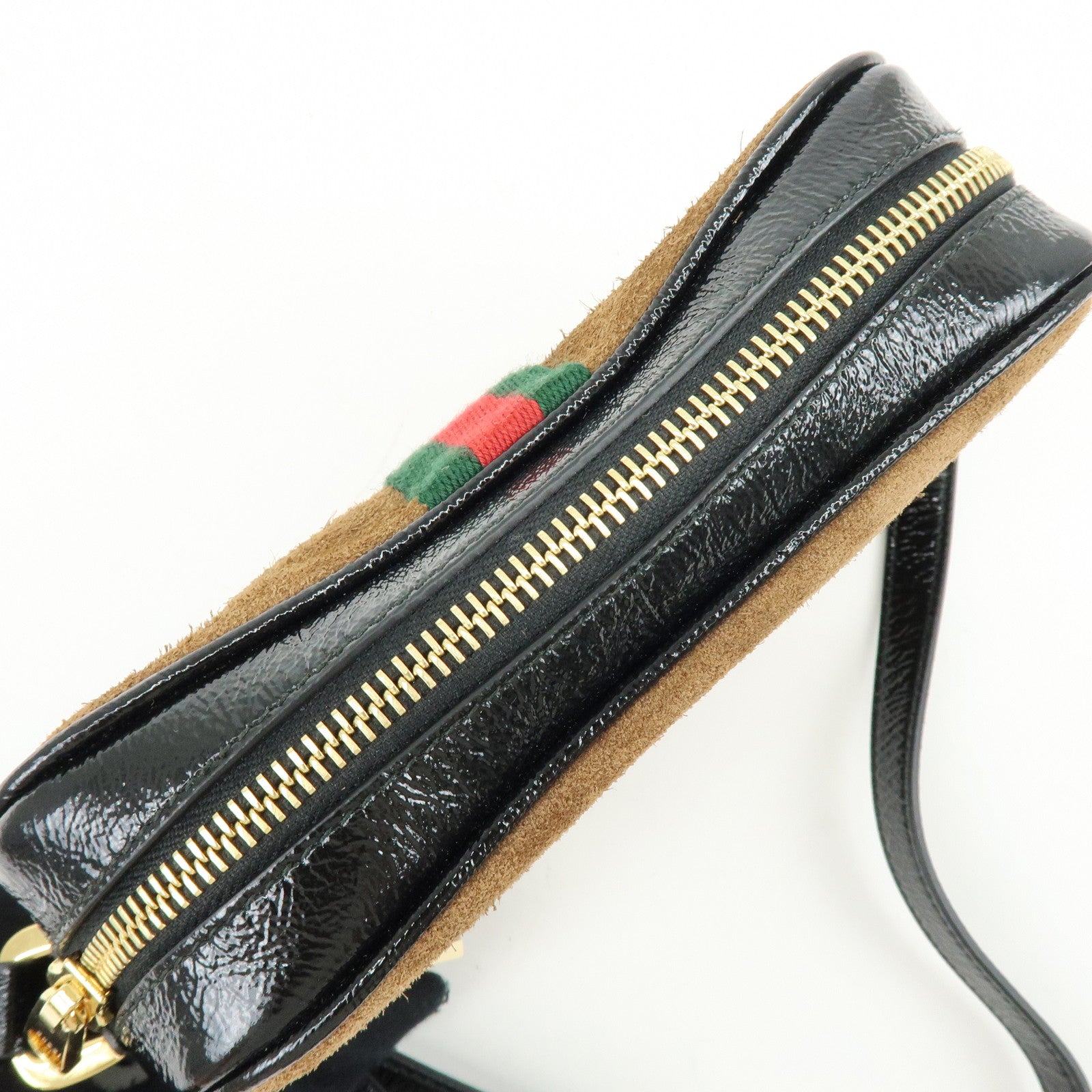 GUCCI Ophidia Sherry Suede Patent Leather Shoulder Bag Brown 573321