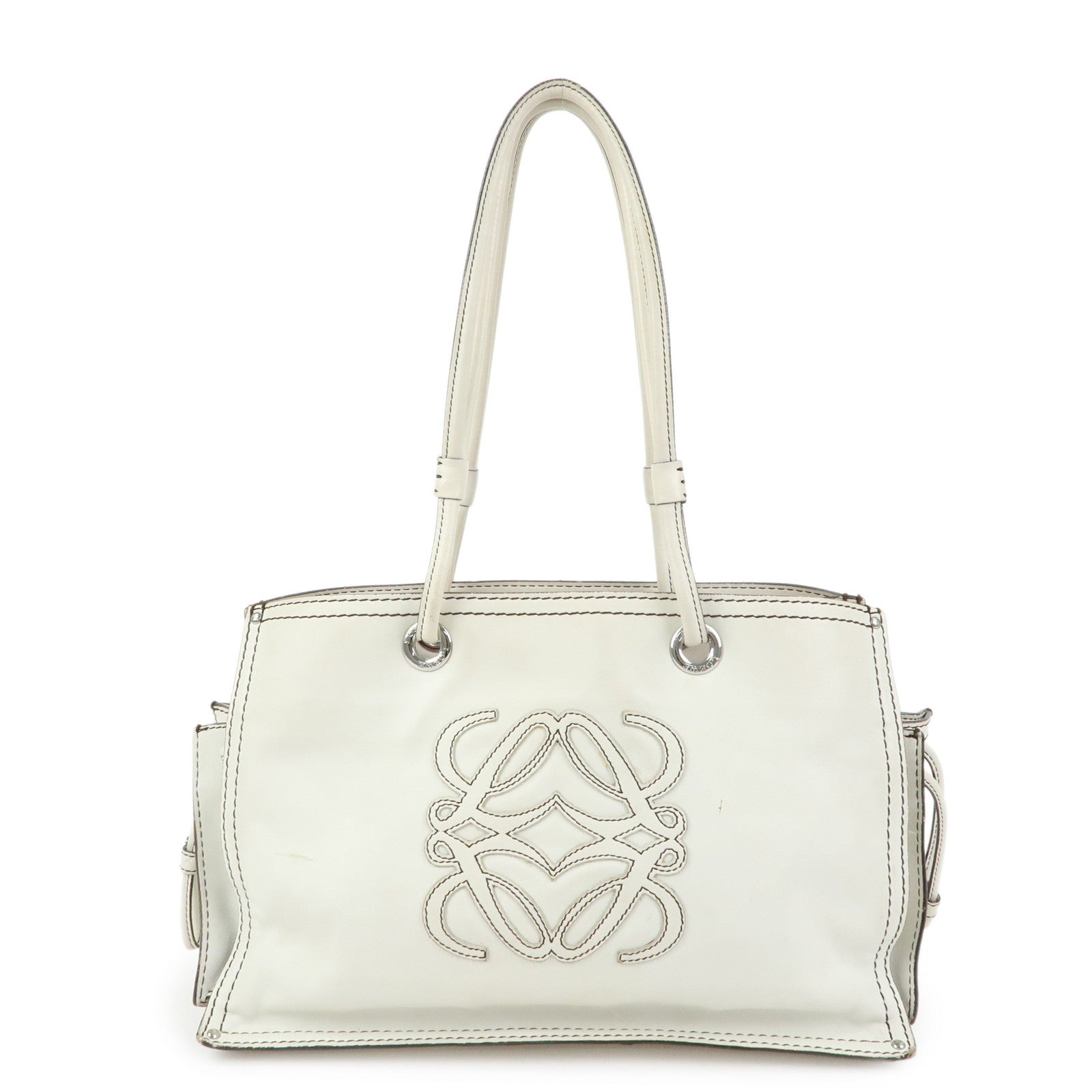 LOEWE Anagram Shopper Tote Leather Tote Bag Shoulder Bag White
