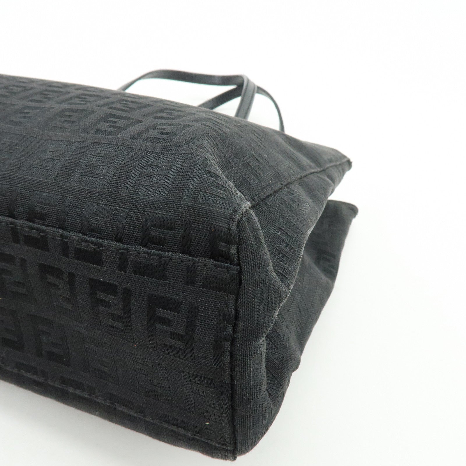 FENDI Zucchino Canvas Leather Tote Bag Hand Bag Black 8BH072