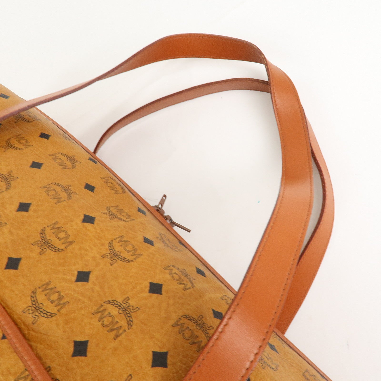 MCM Visetos Leather Boston Bag Shoulder Bag Brown