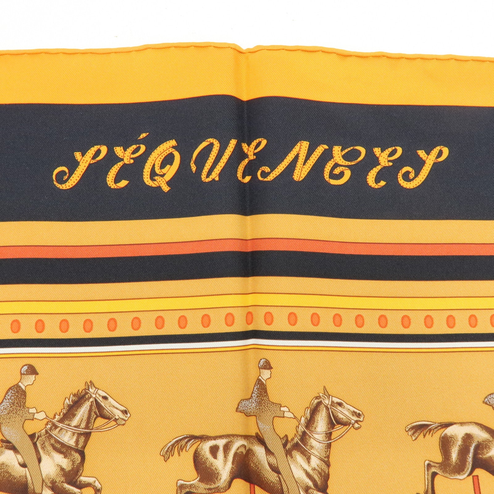 HERMES Carre 90 Silk 100% Scarf SEQUENCES Horse Print Orange Black
