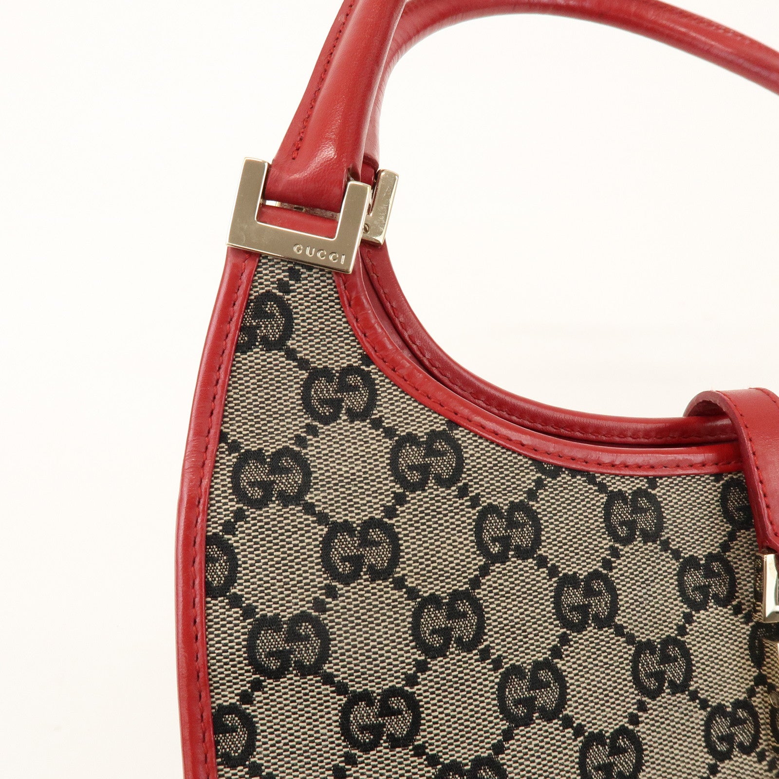 GUCCI Jackie GG Canvas Leather Shoulder Bag Beige Red 002.1068