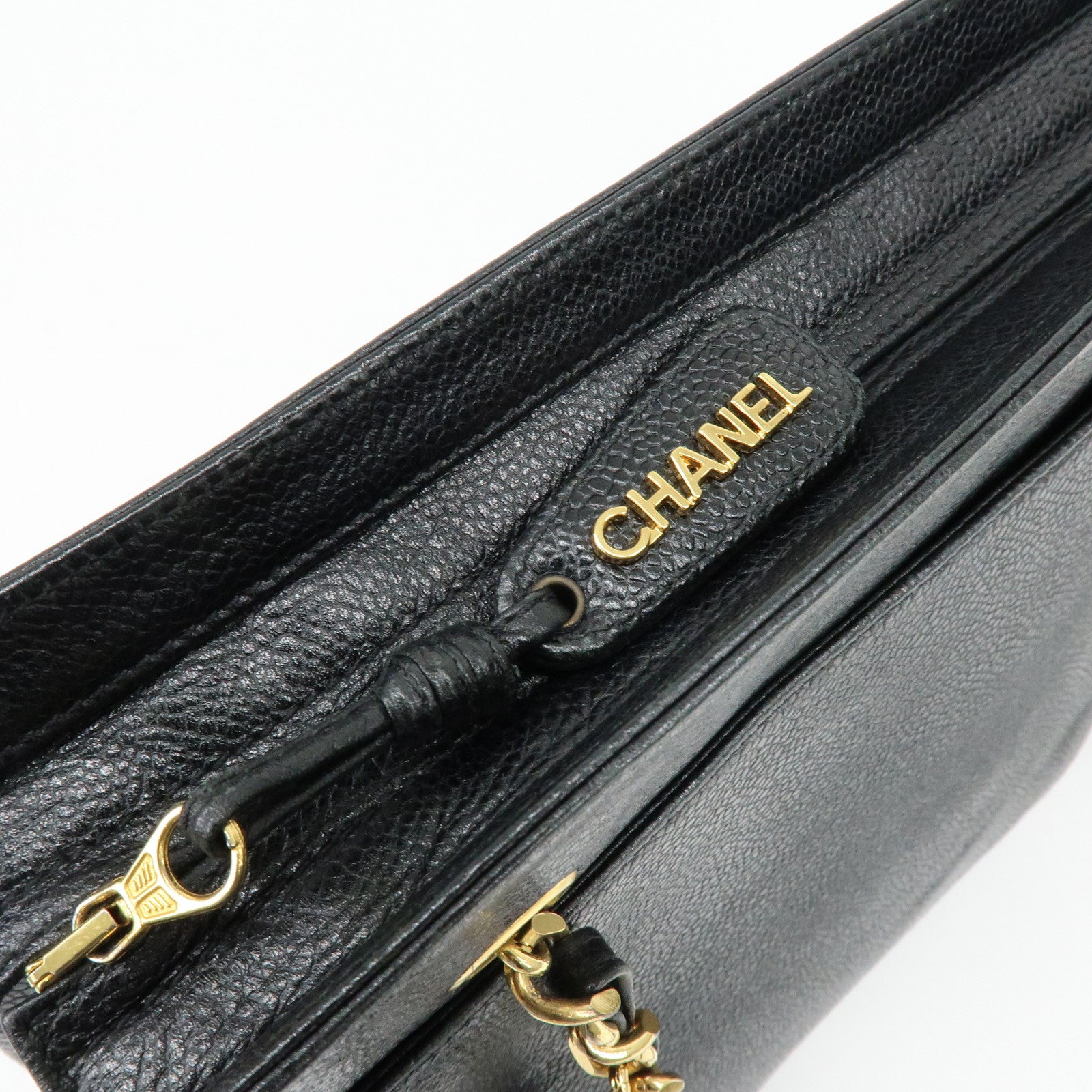 CHANEL Triple COCO Cavairskin Chain Shoulder Bag Tote Bag Black