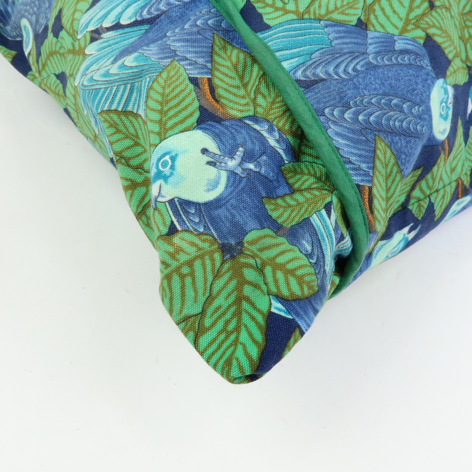 HERMES Canvas Large Beach Tote Bag Botanical Motif Blue Green