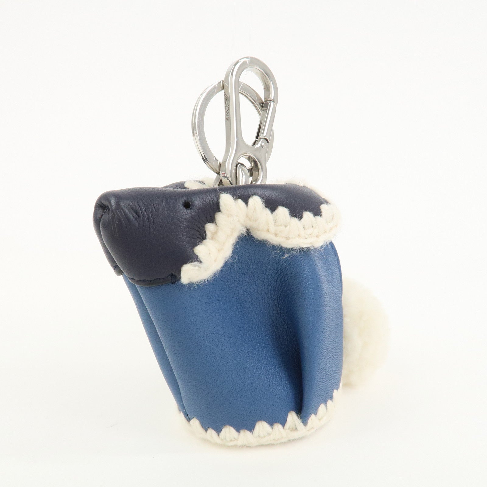 LOEWE Rabbit Motif Leather Coin Case Charm Key Chain Blue