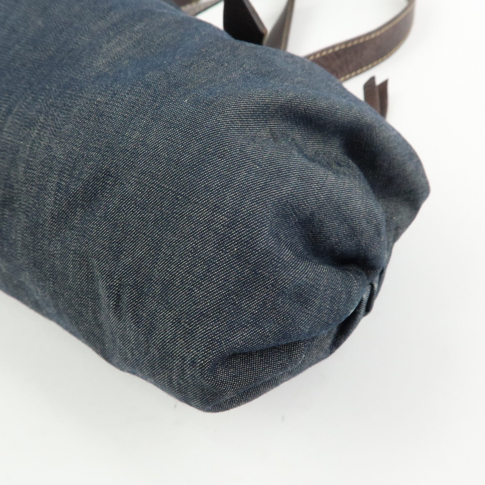 MIU MIU Denim Leather Shoulder Bag Hand Bag Indigo Blue Brown
