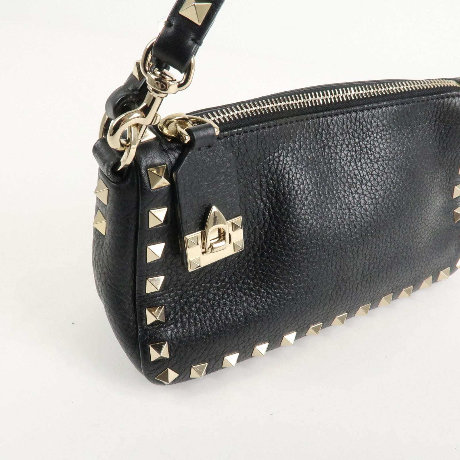 VALENTINO Rock Studs Grained Calf Leather 2Way Shoulder Bag Black