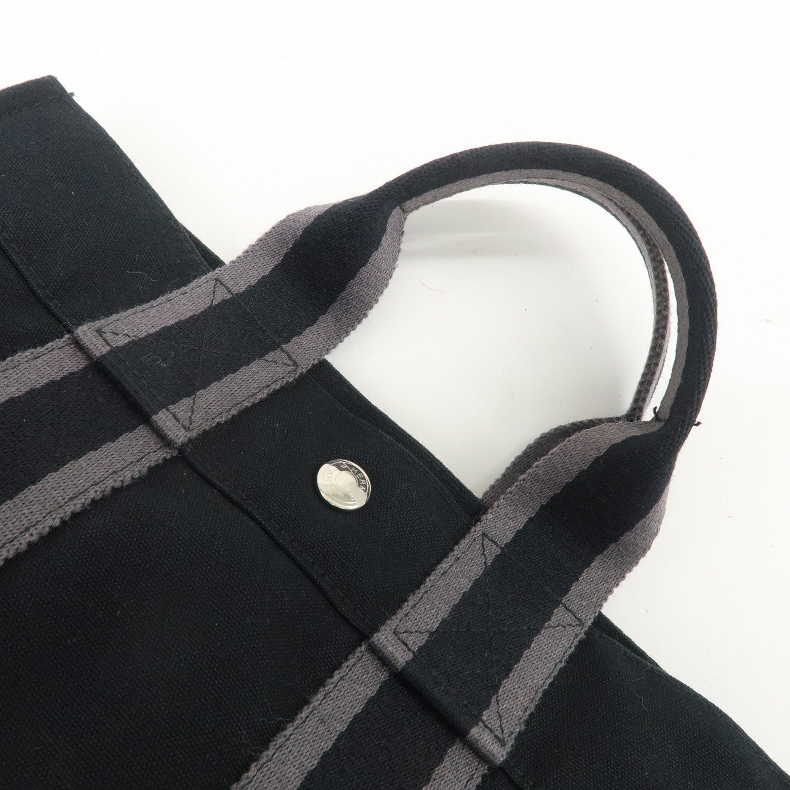 HERMES Fourre Tout PM Logo Canvas Tote Bag Hand Bag Black