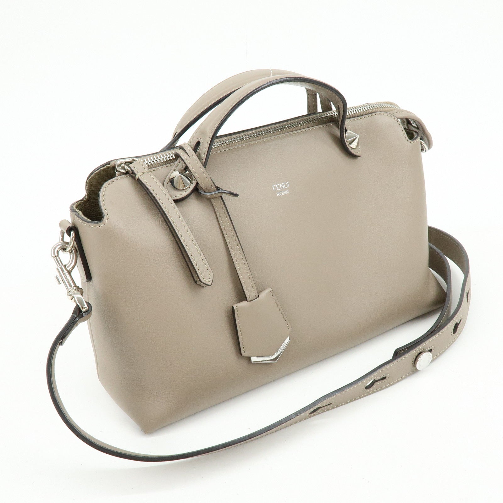 FENDI By The Way Leather 2Way Hand Bag Shoulder Bag Greige 8BL146