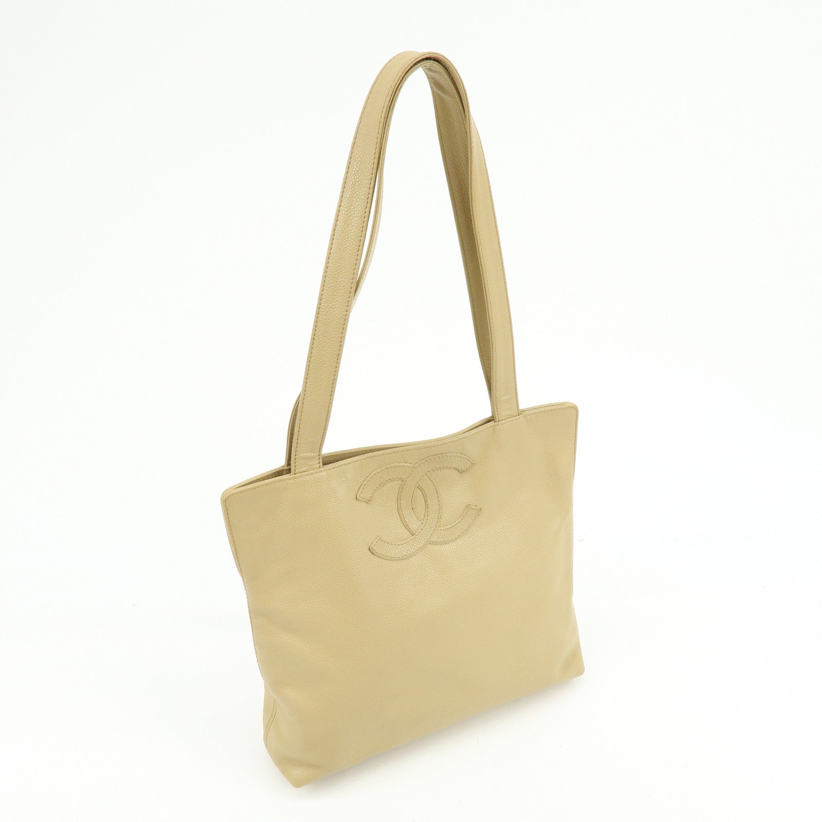 CHANEL Caviarskin Tote Bag Shoulder Bag Beige